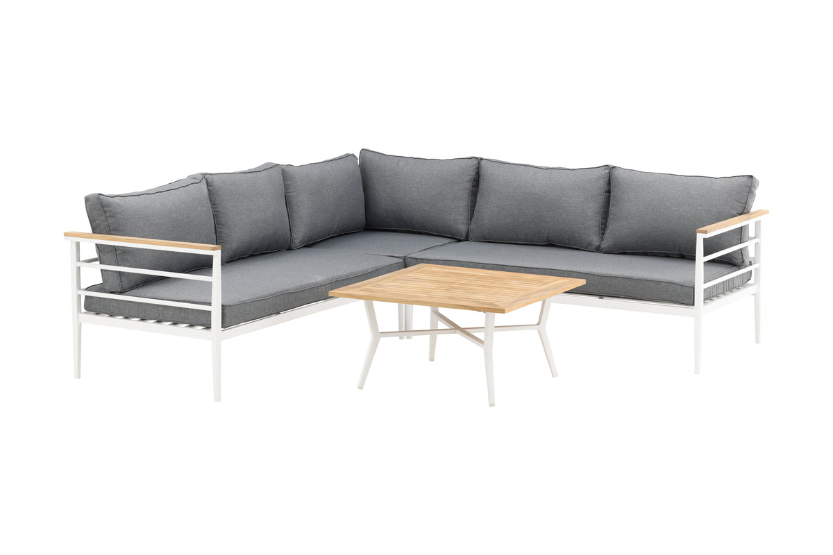 Lounge Set Puerto – made of metal with teak wood details, incl. cushions