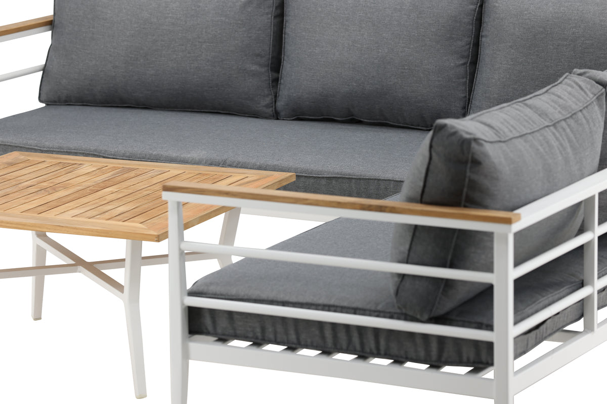 Lounge Set Puerto – made of metal with teak wood details, incl. cushions