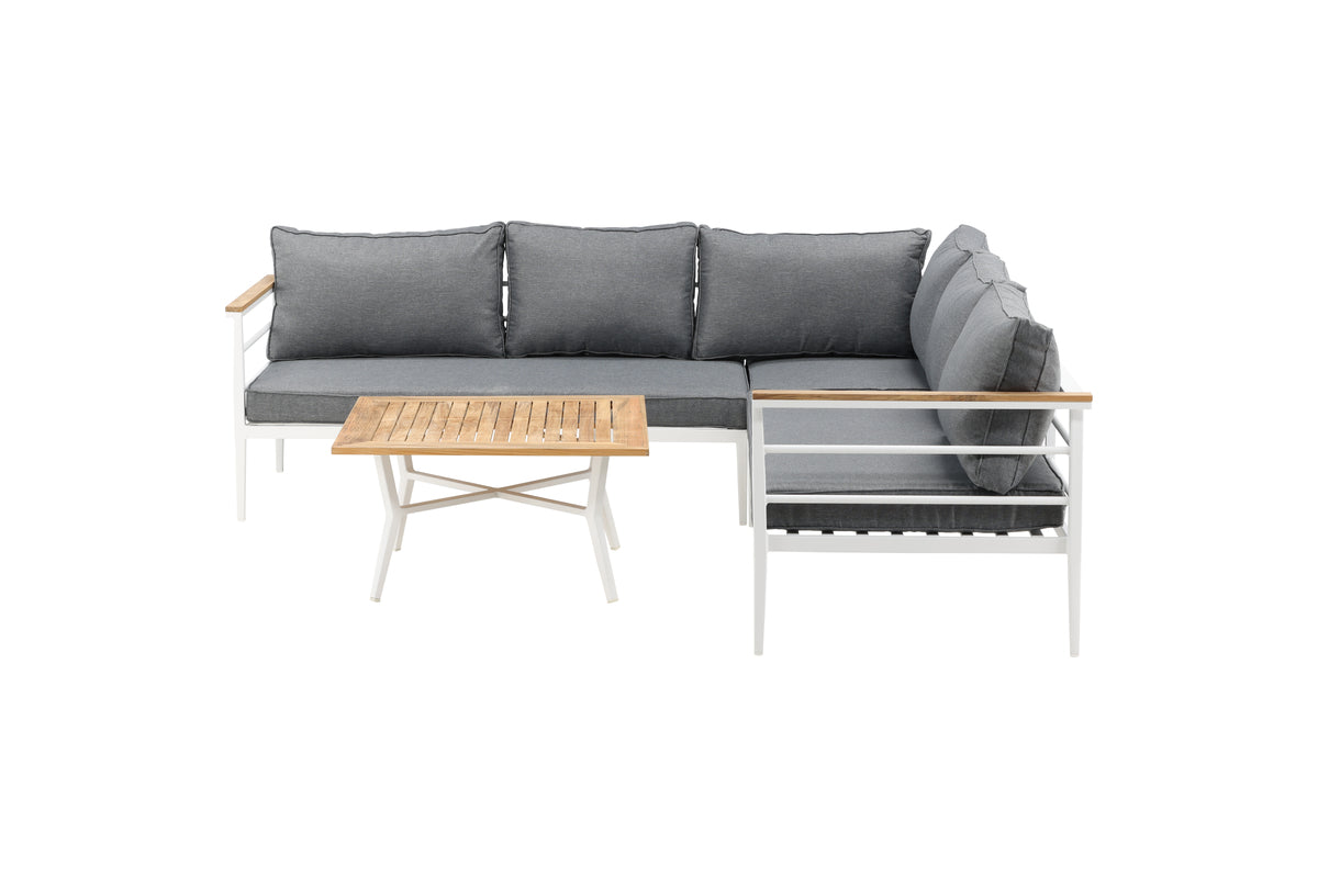 Lounge Set Puerto – made of metal with teak wood details, incl. cushions