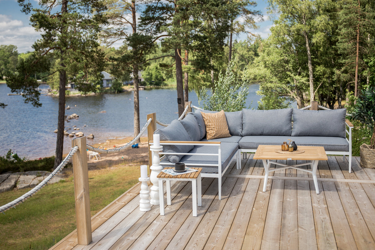 Lounge Set Puerto – made of metal with teak wood details, incl. cushions