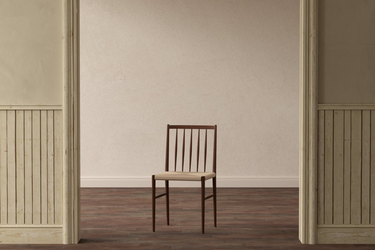 Set of 2 - Dining Chair Wendi in Wood Look with Woven Seat