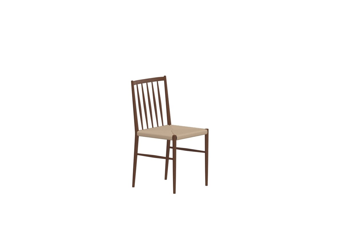 Set of 2 - Dining Chair Wendi in Wood Look with Woven Seat