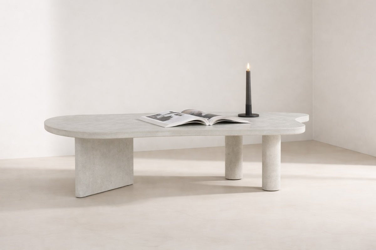 Coffee table Adam - in concrete look Light Gray with asymmetrical design