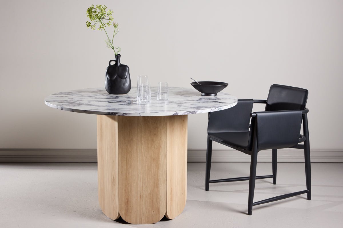 Dining table Agesta - round dining table with tabletop in Light Gray, mocha, and Black