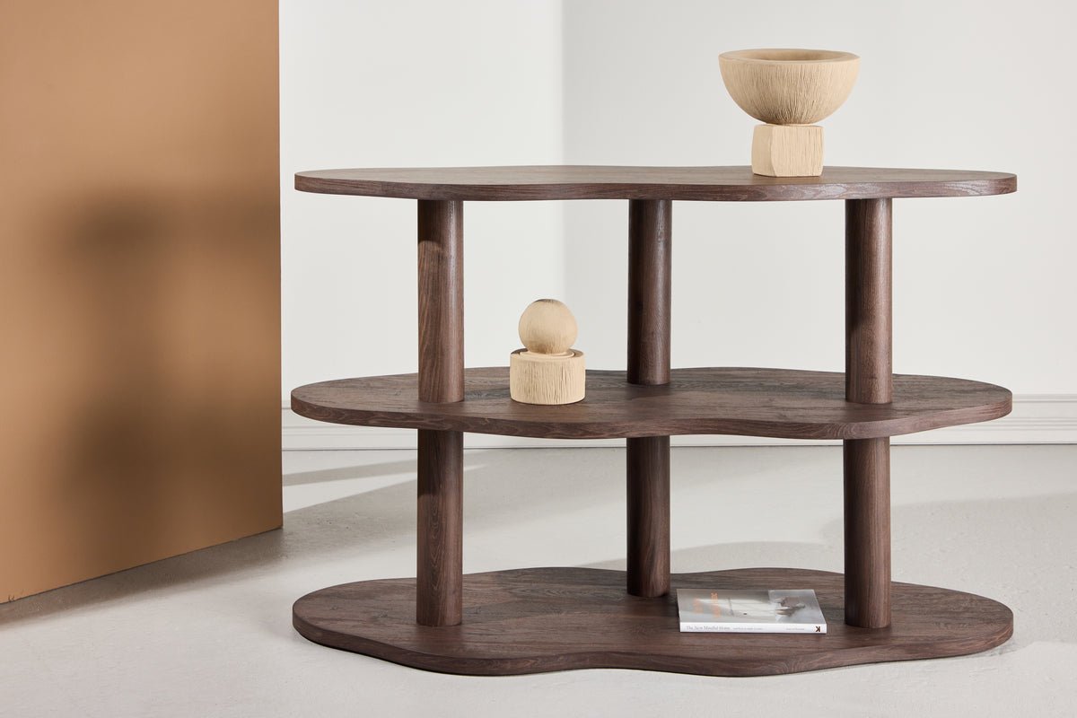 Regal Aureo – 3-Etagen Regal in Mocca mit Wellenform