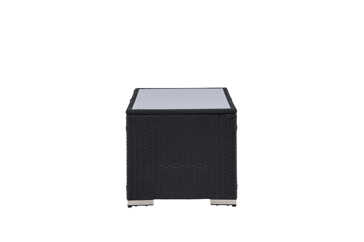 Garden Coffee Table Lena - Made of Rattan and Glass in Black