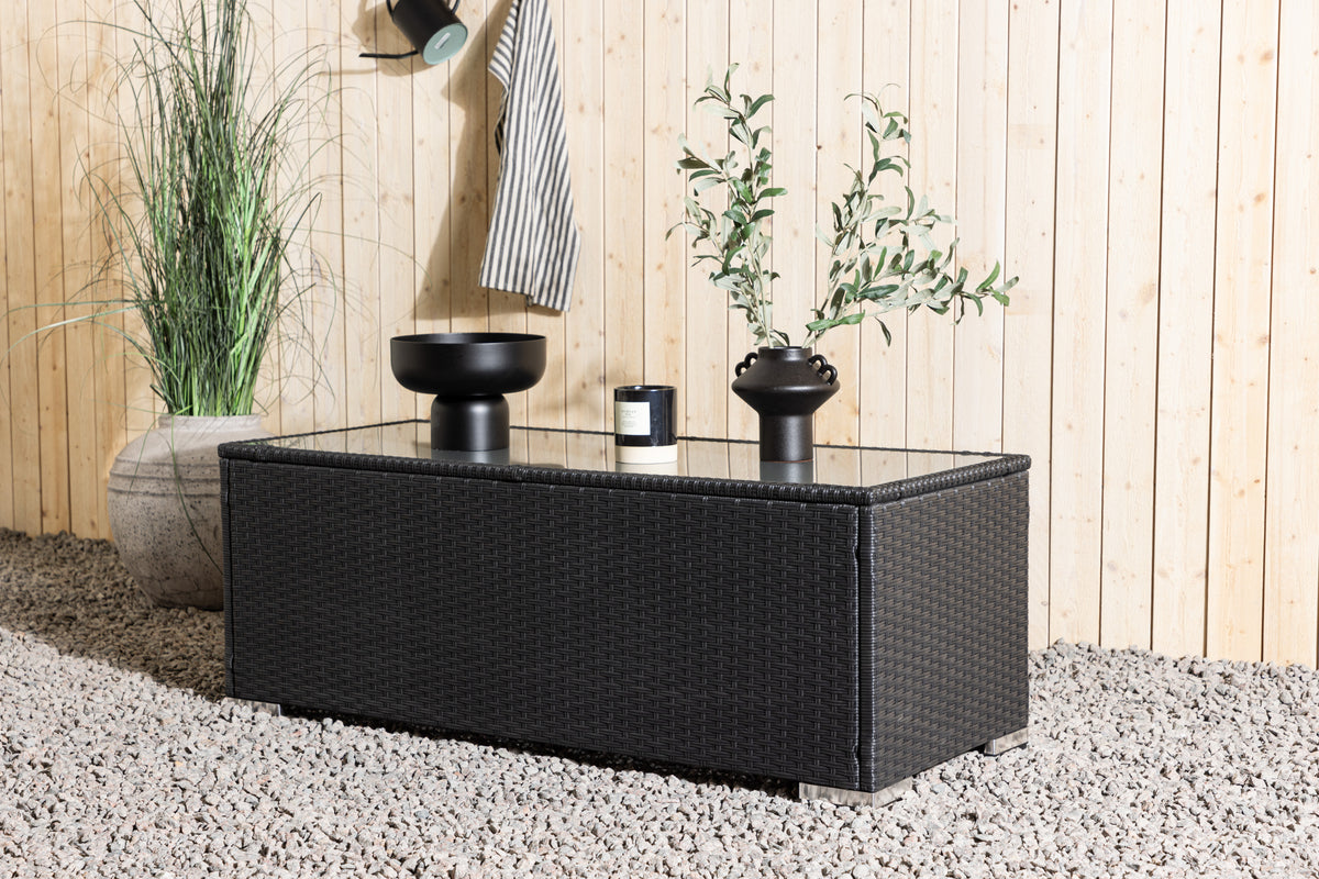 Garden Coffee Table Lena - Made of Rattan and Glass in Black
