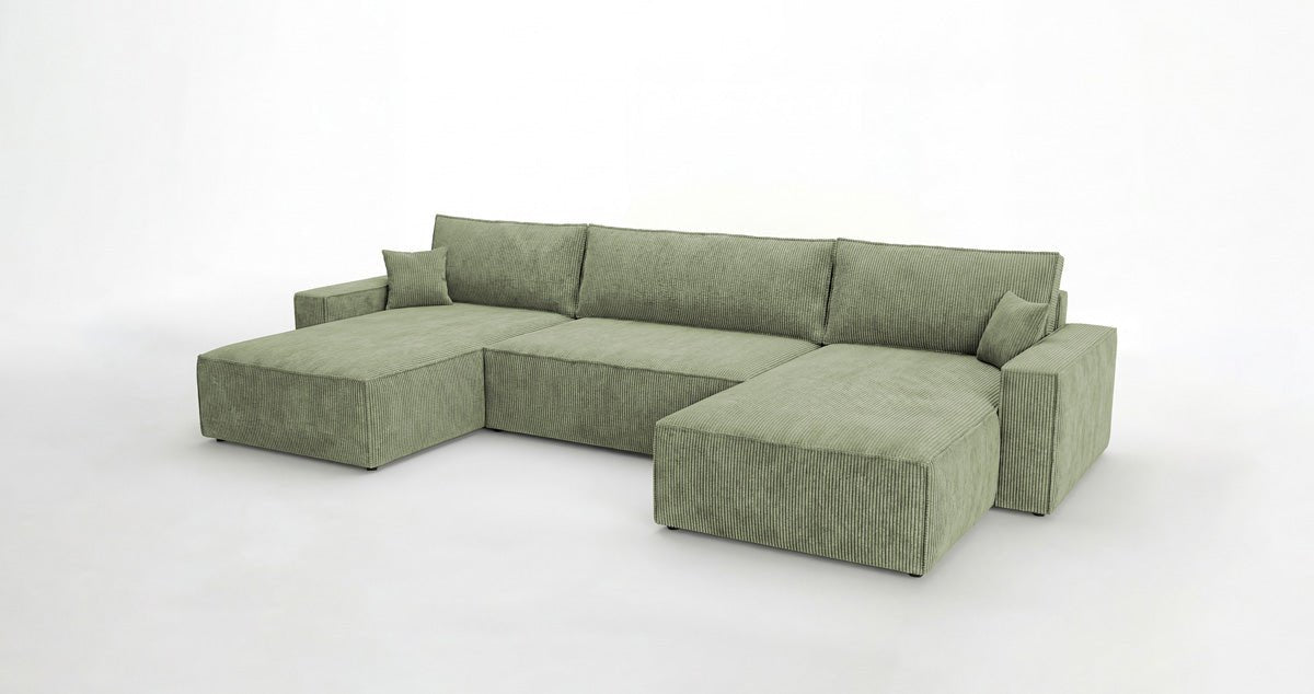 Designer Sofa Vienna U with Sleeper Function and Storage in Corduroy