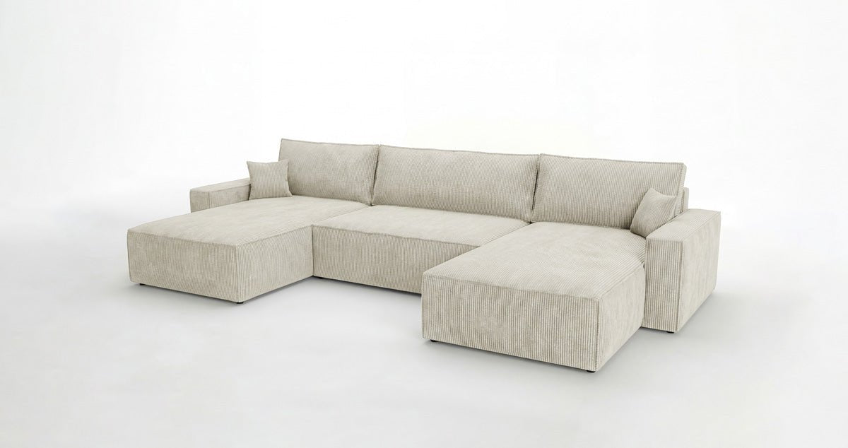 Designer Sofa Vienna U with Sleeper Function and Storage in Corduroy