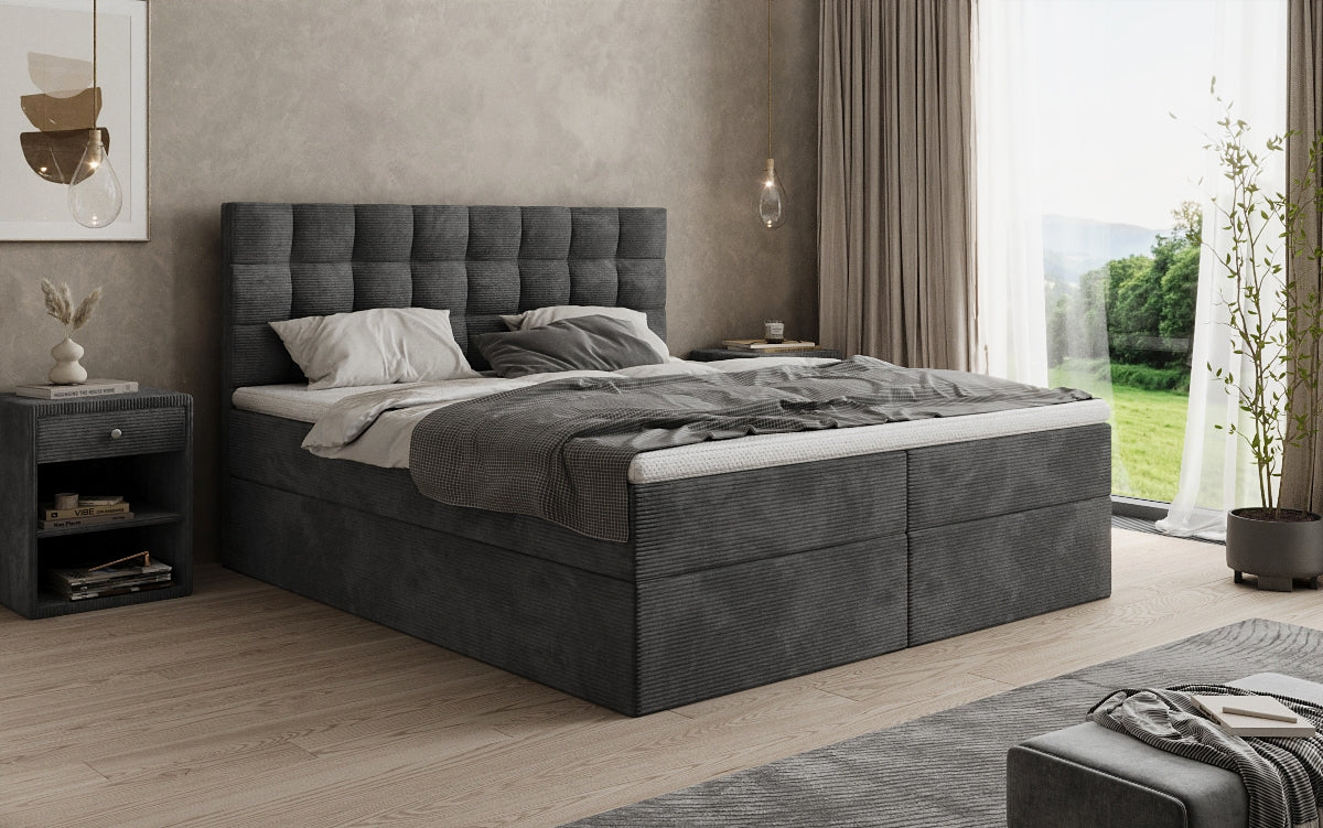 Como box spring bed in corduroy with storage