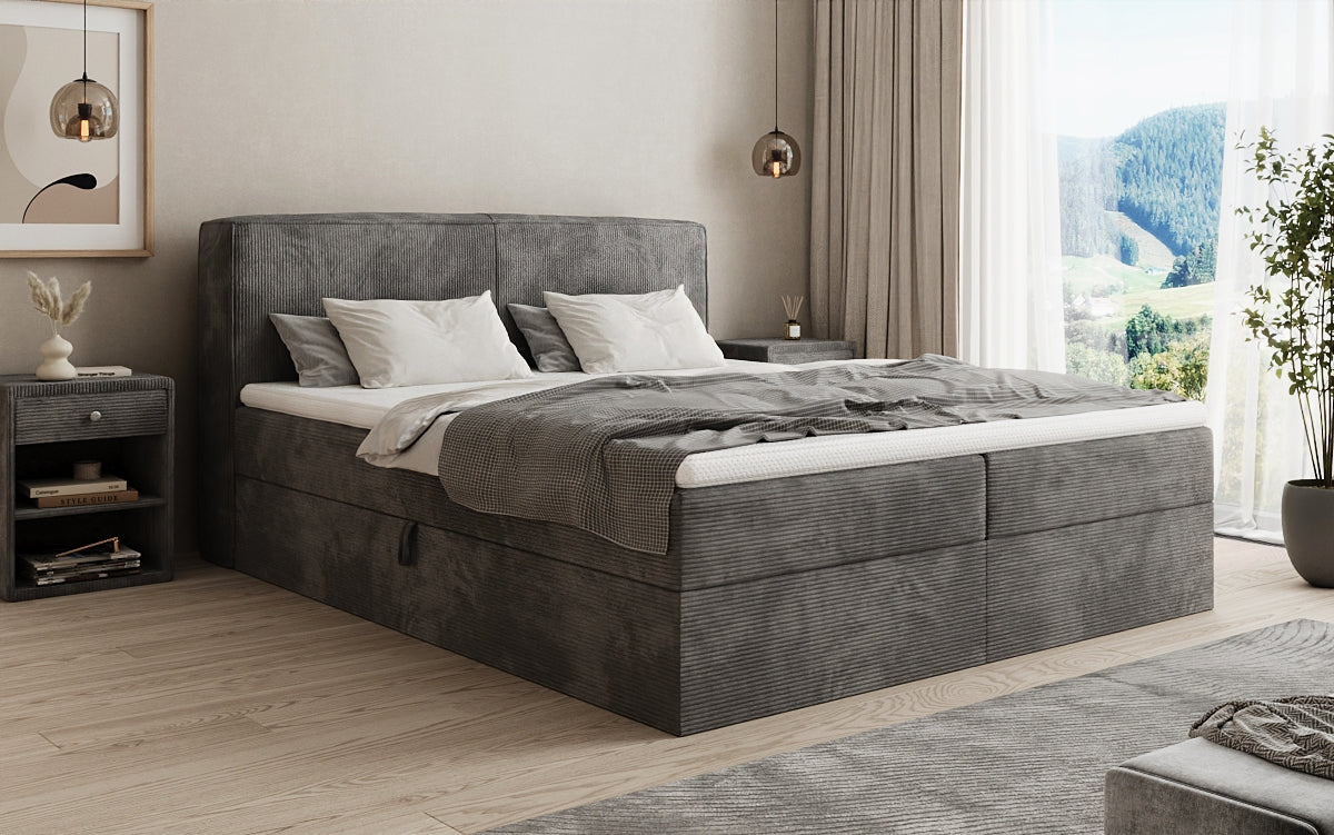 Box spring bed Marea in Corduroy with storage space