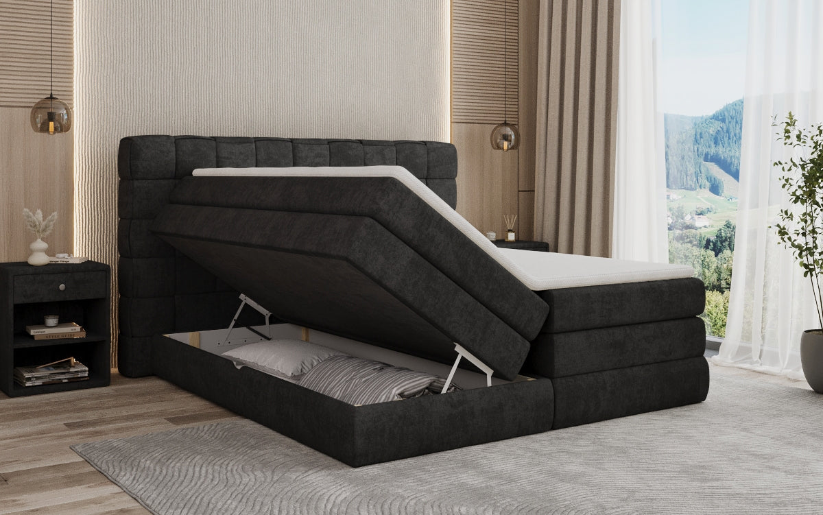 Trama box spring bed with storage in fabric