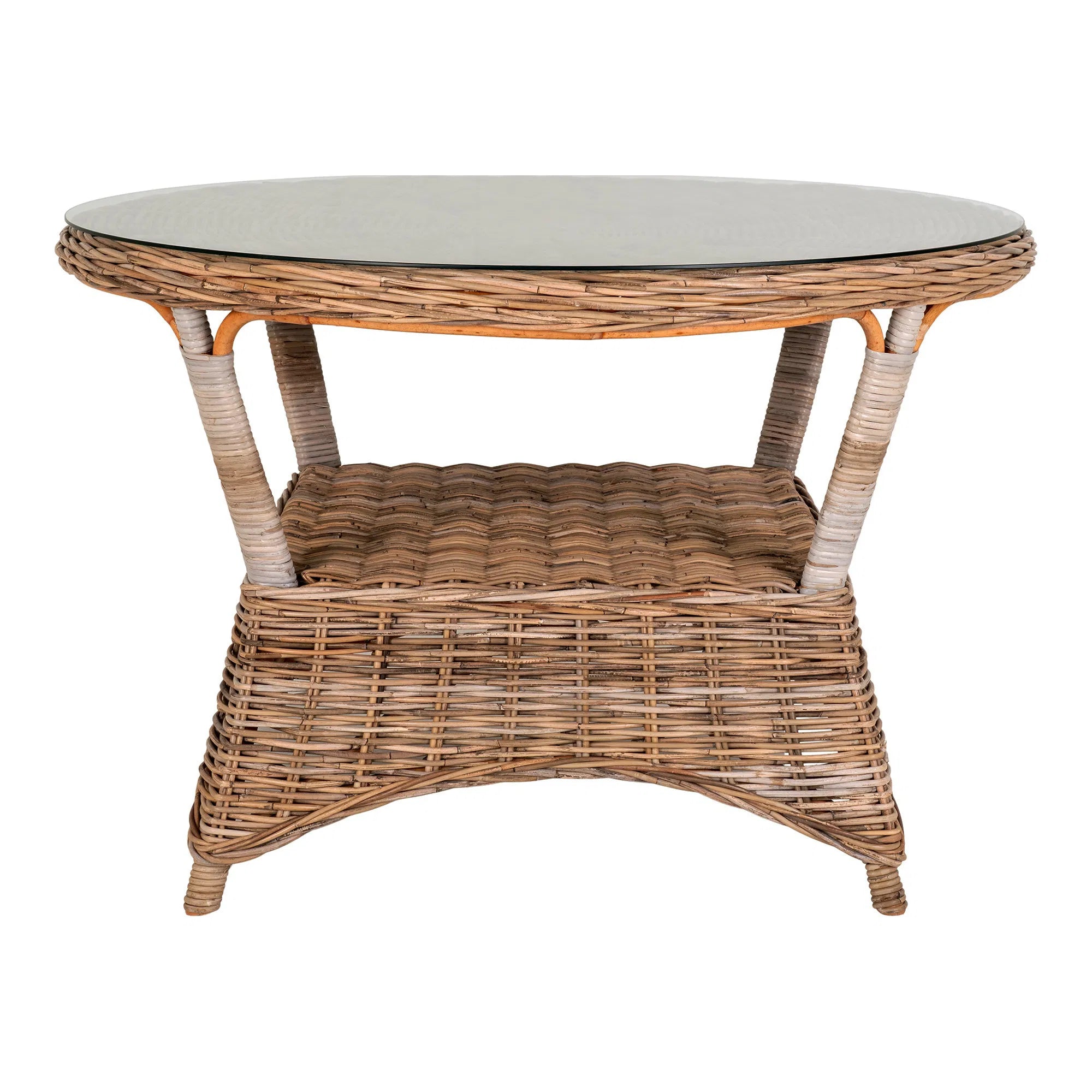 Garden Dining Table Larissa – Rattan, Steel & Glass, Ø120 cm