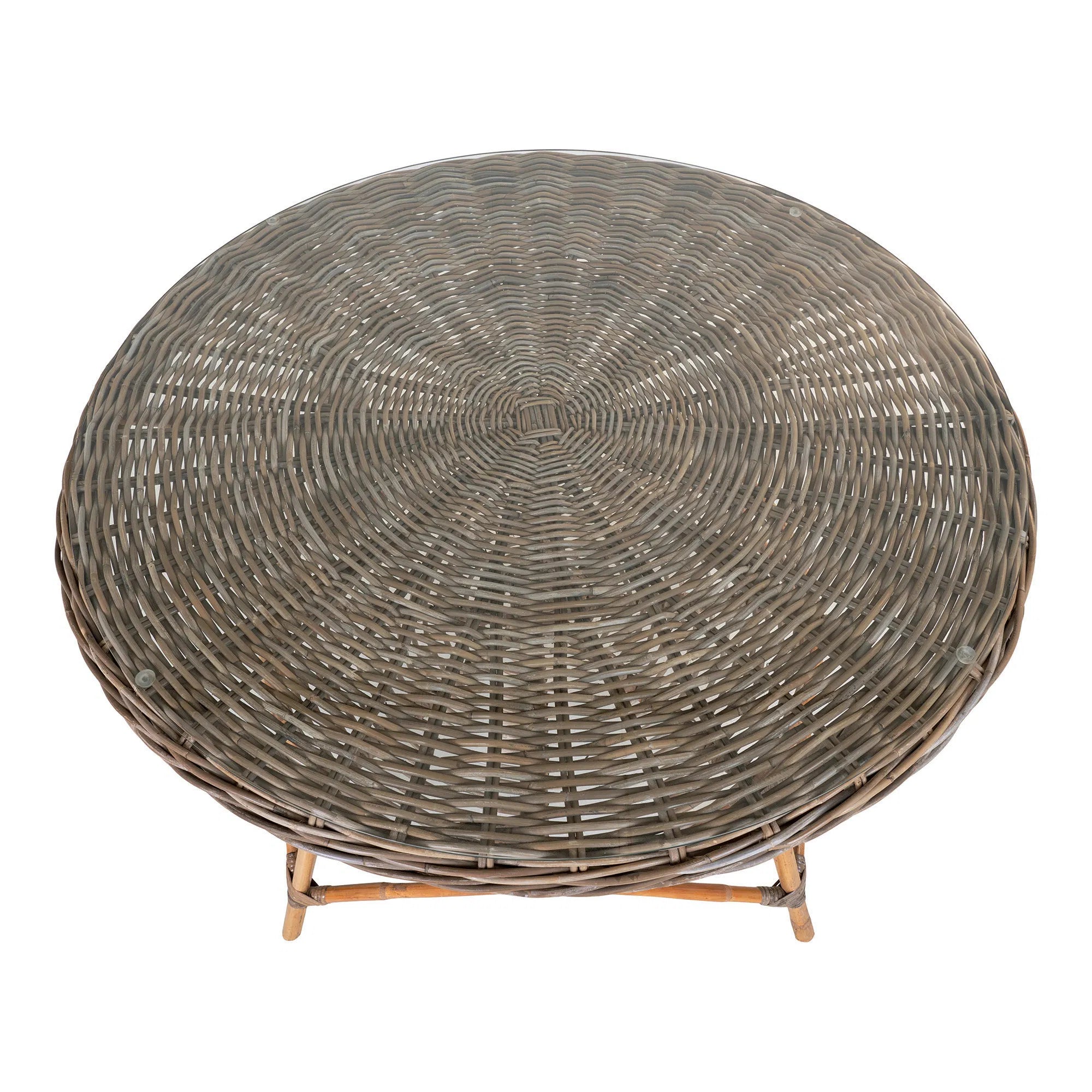 Garden Dining Table Larissa – Rattan, Steel & Glass, Ø120 cm