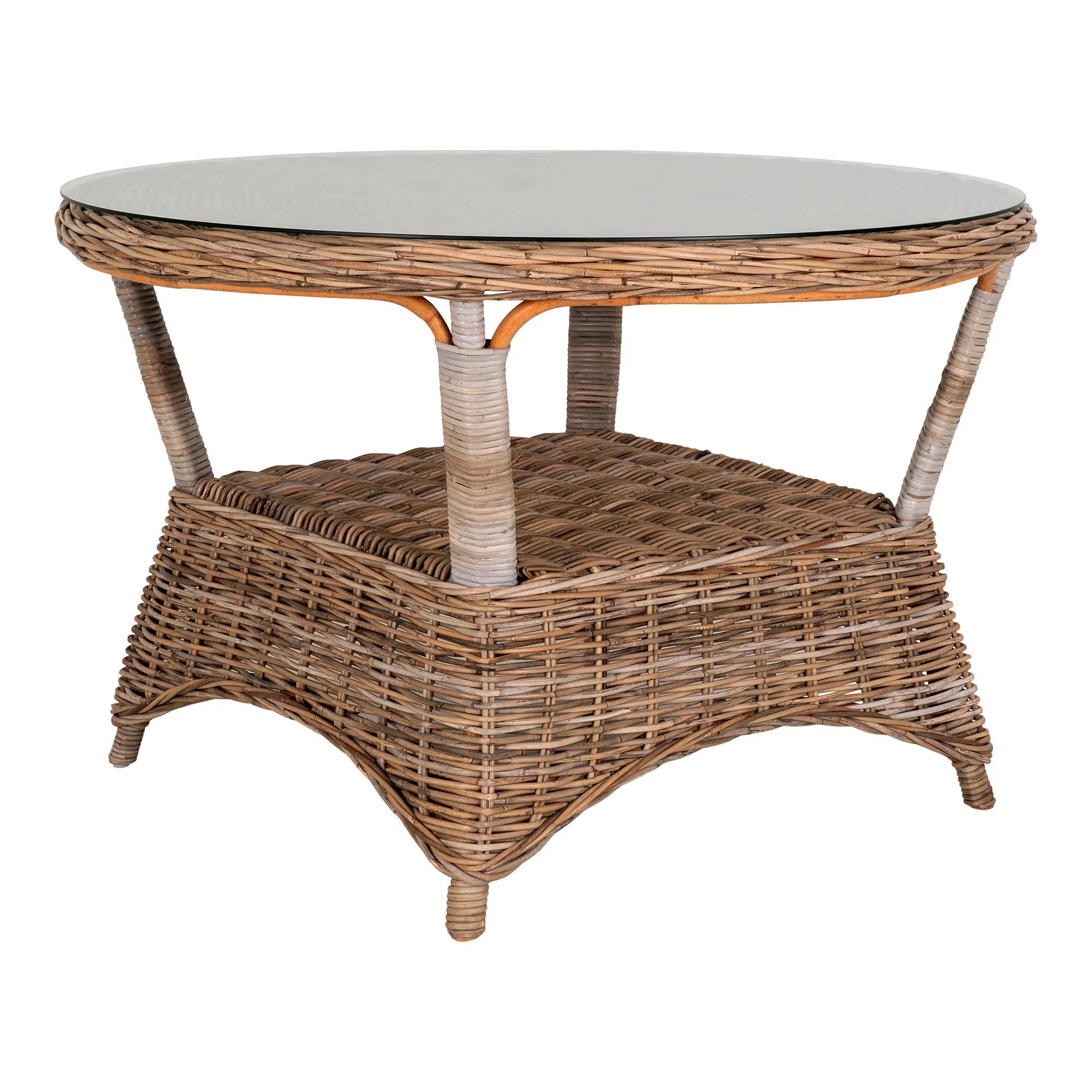 Garden Dining Table Larissa – Rattan, Steel & Glass, Ø120 cm