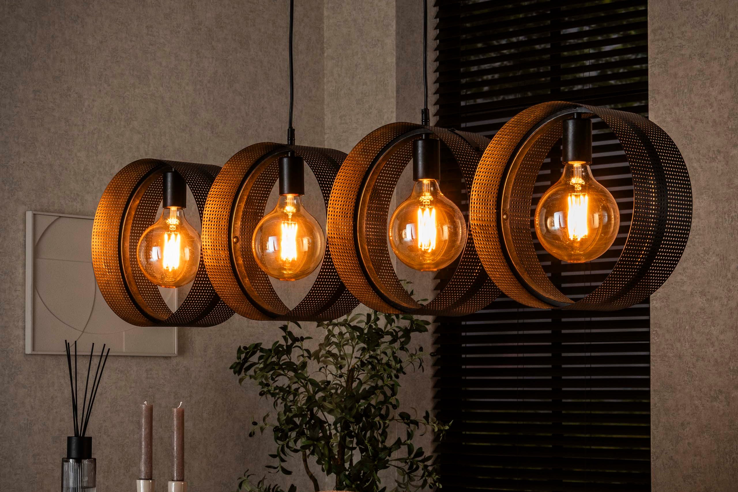Pendant lamp "Calyra" – With 4 lights and perforated ring lampshades in Anthracite