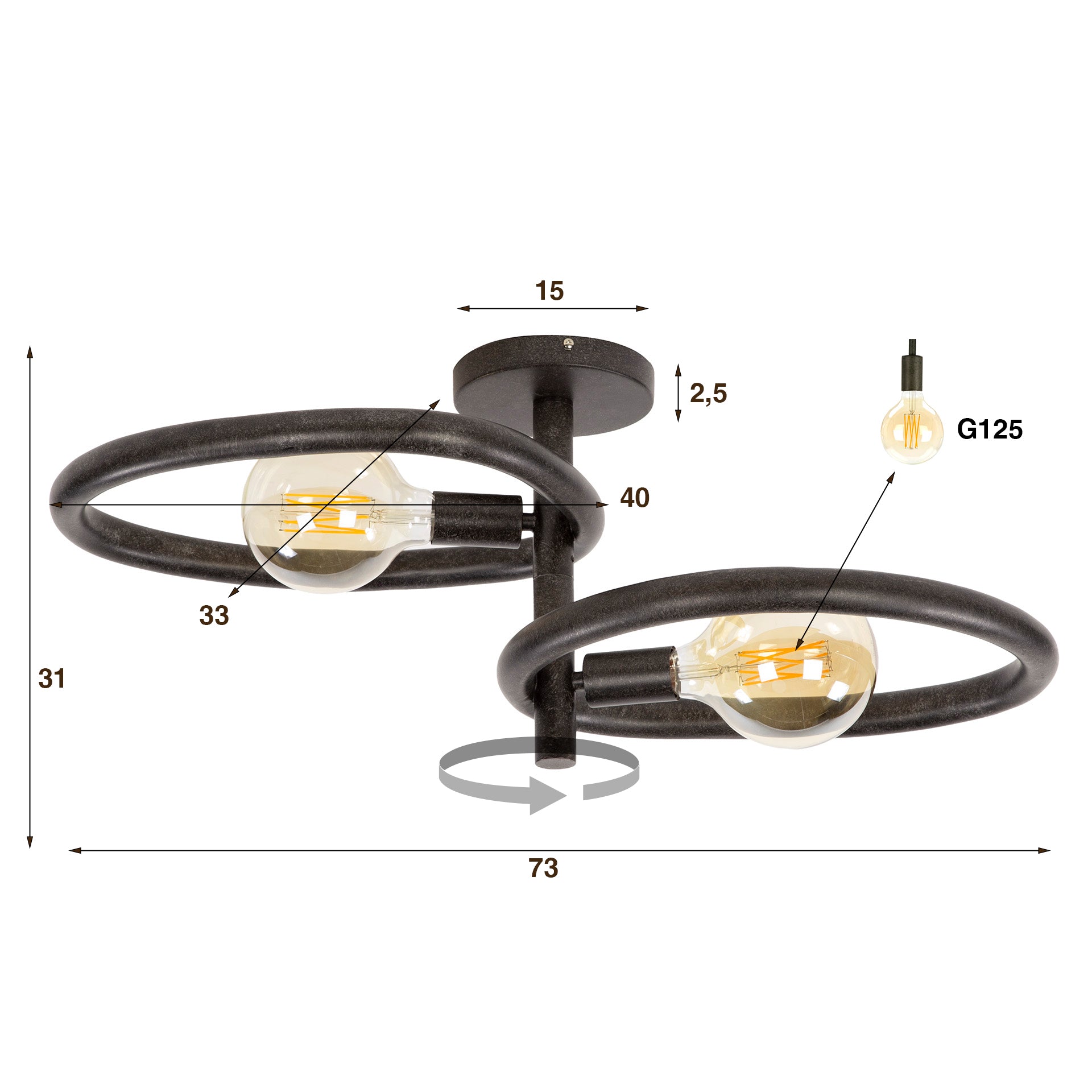 Ceiling light "Orelia" – Metal lamp in Black with rotatable light heads