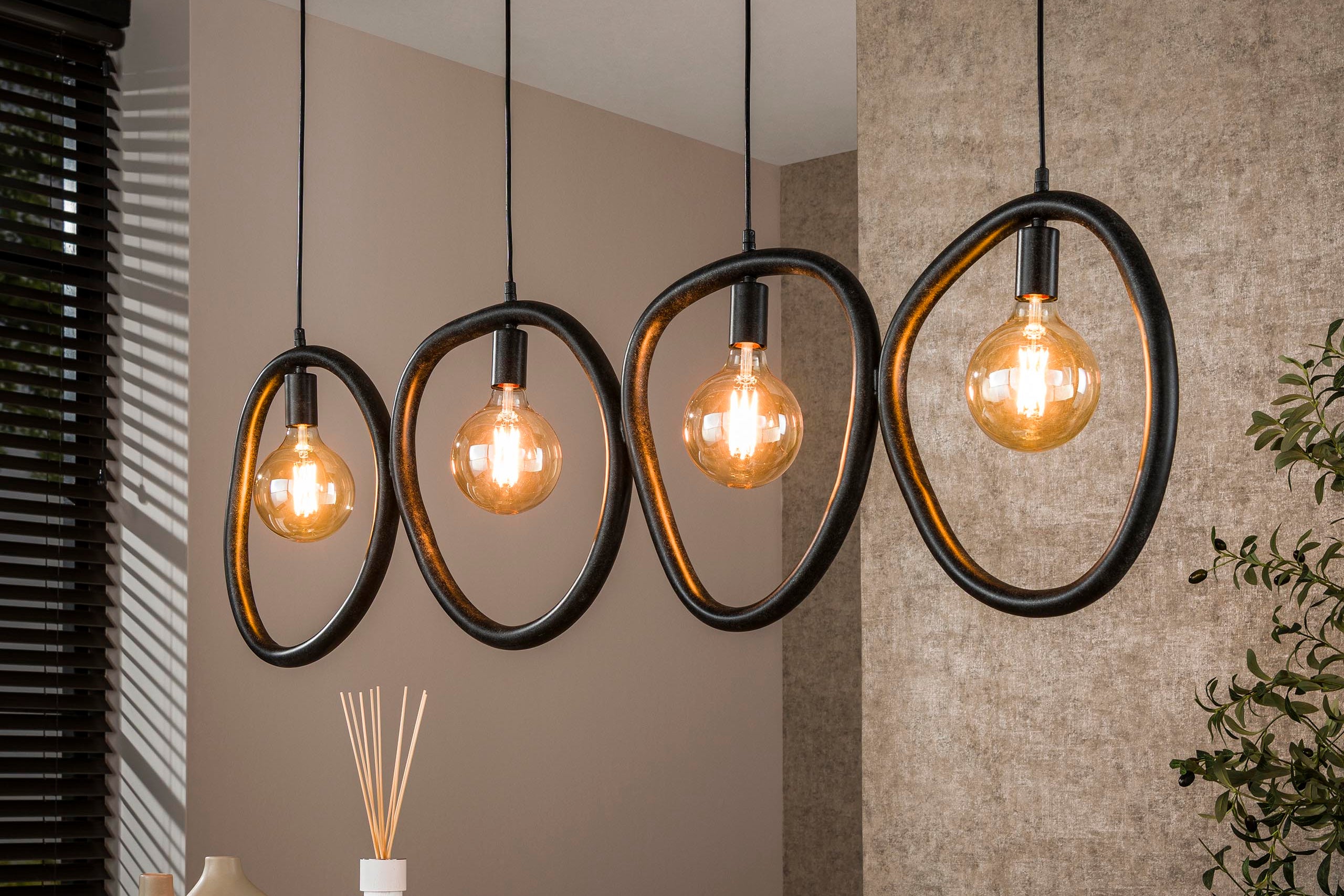 Pendant Light "Vionara" – 4 Lights Made of Arctic Black Metal in Organic Ring Shape