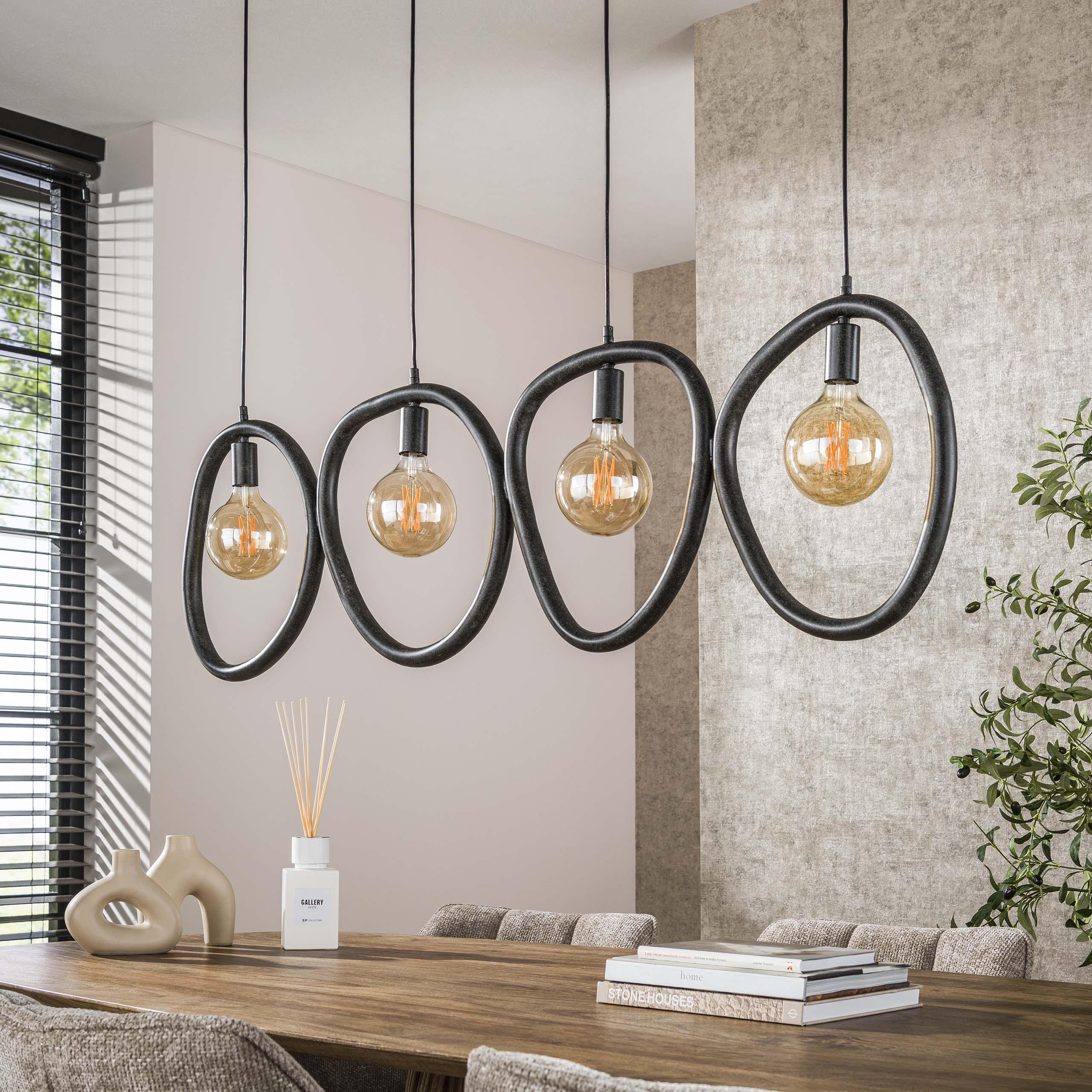 Pendant Light "Vionara" – 4 Lights Made of Arctic Black Metal in Organic Ring Shape