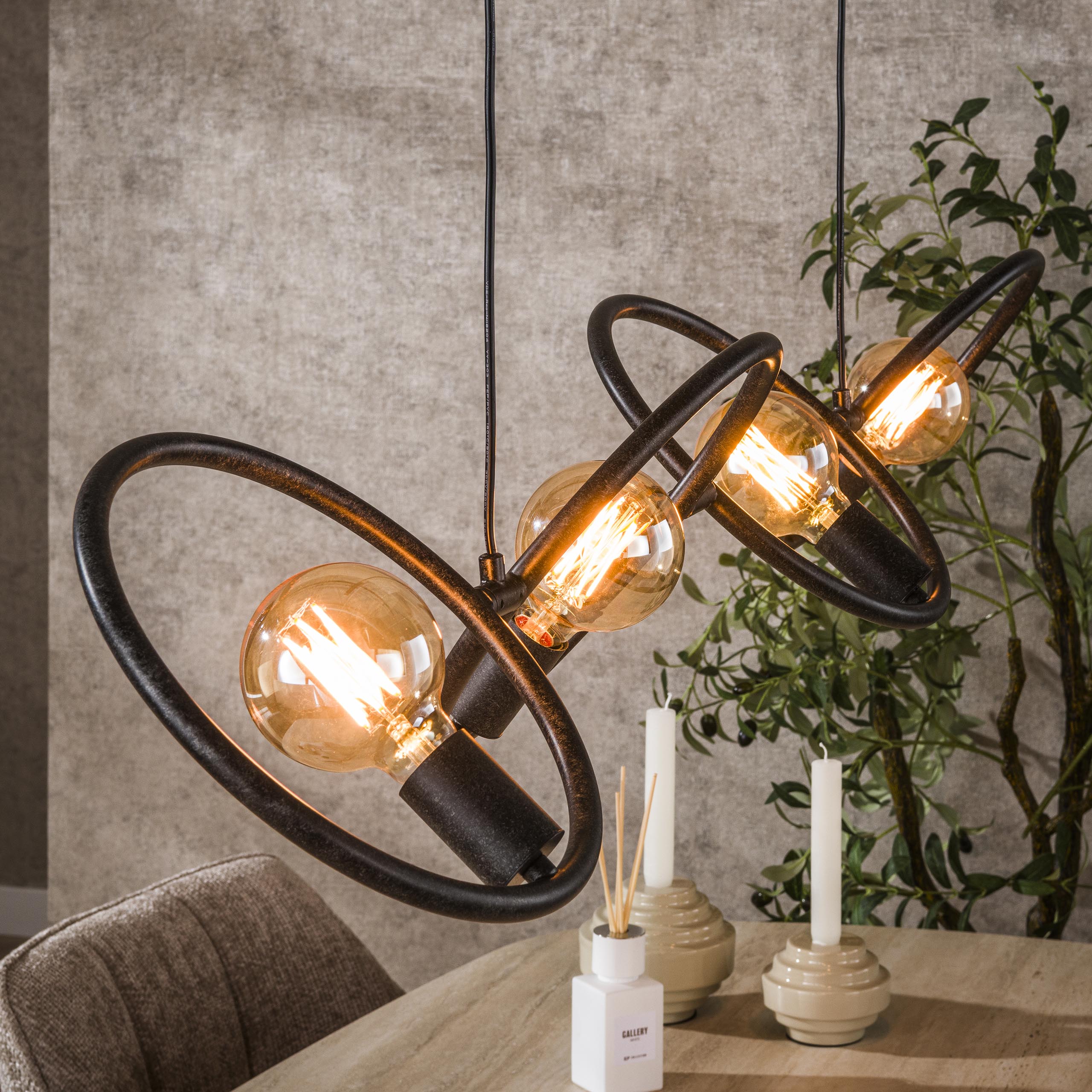 Pendant Lamp "Orlina" – 4 Lights Made of Arctic Black Metal in Loop Design