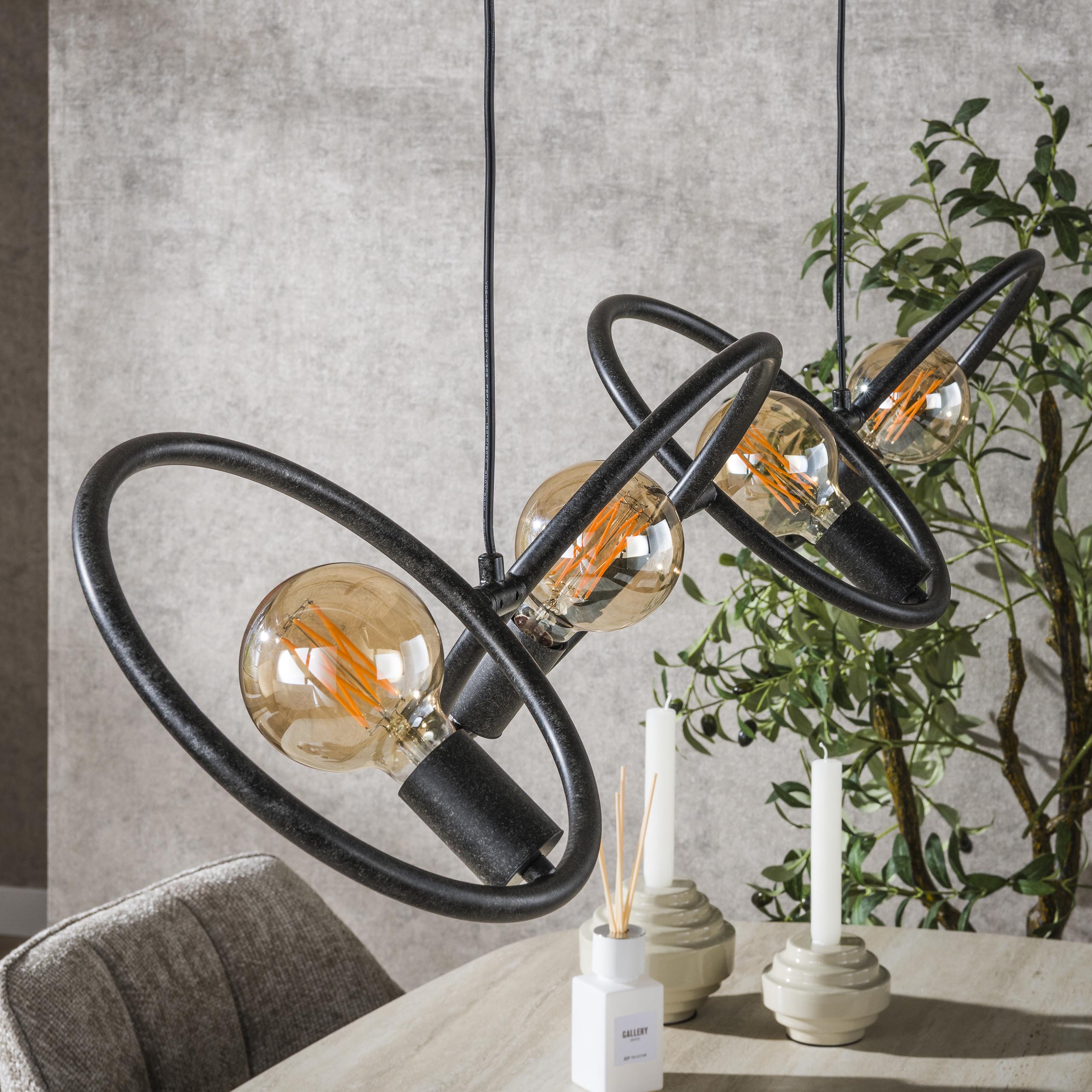 Pendant Lamp "Orlina" – 4 Lights Made of Arctic Black Metal in Loop Design