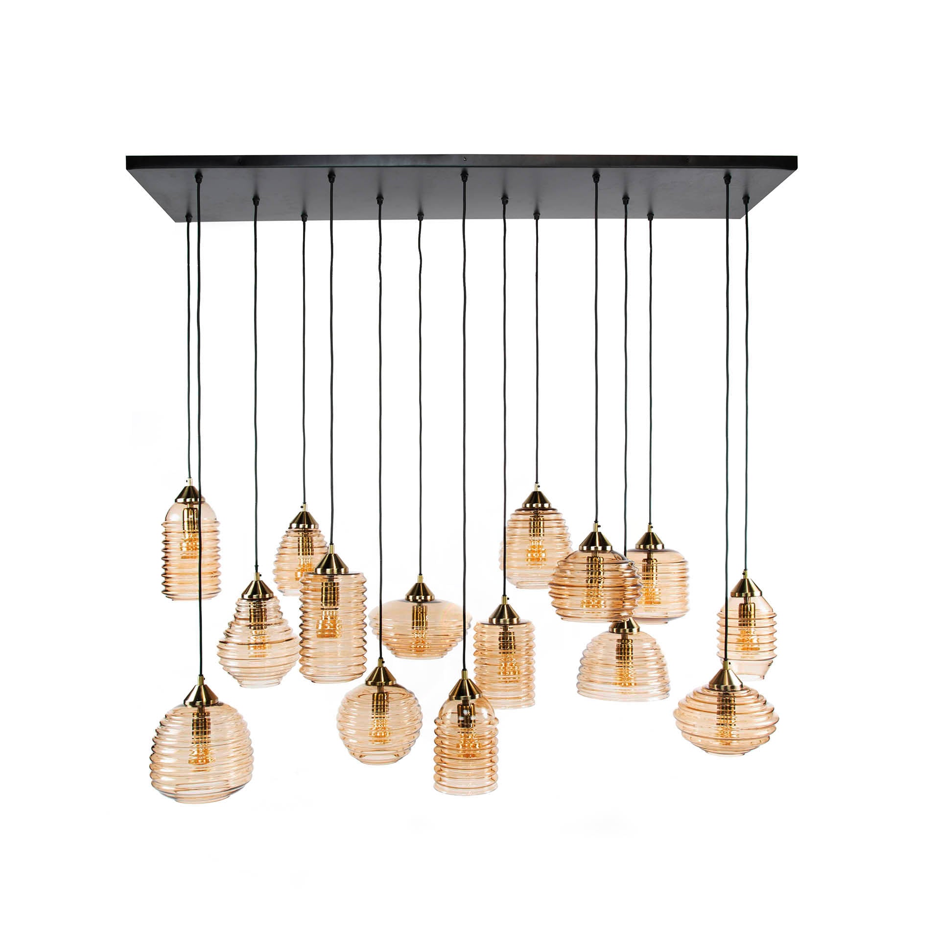 Pendant Light "Solaro" – with 15 Lights in Rib Glass Design and Amber Color