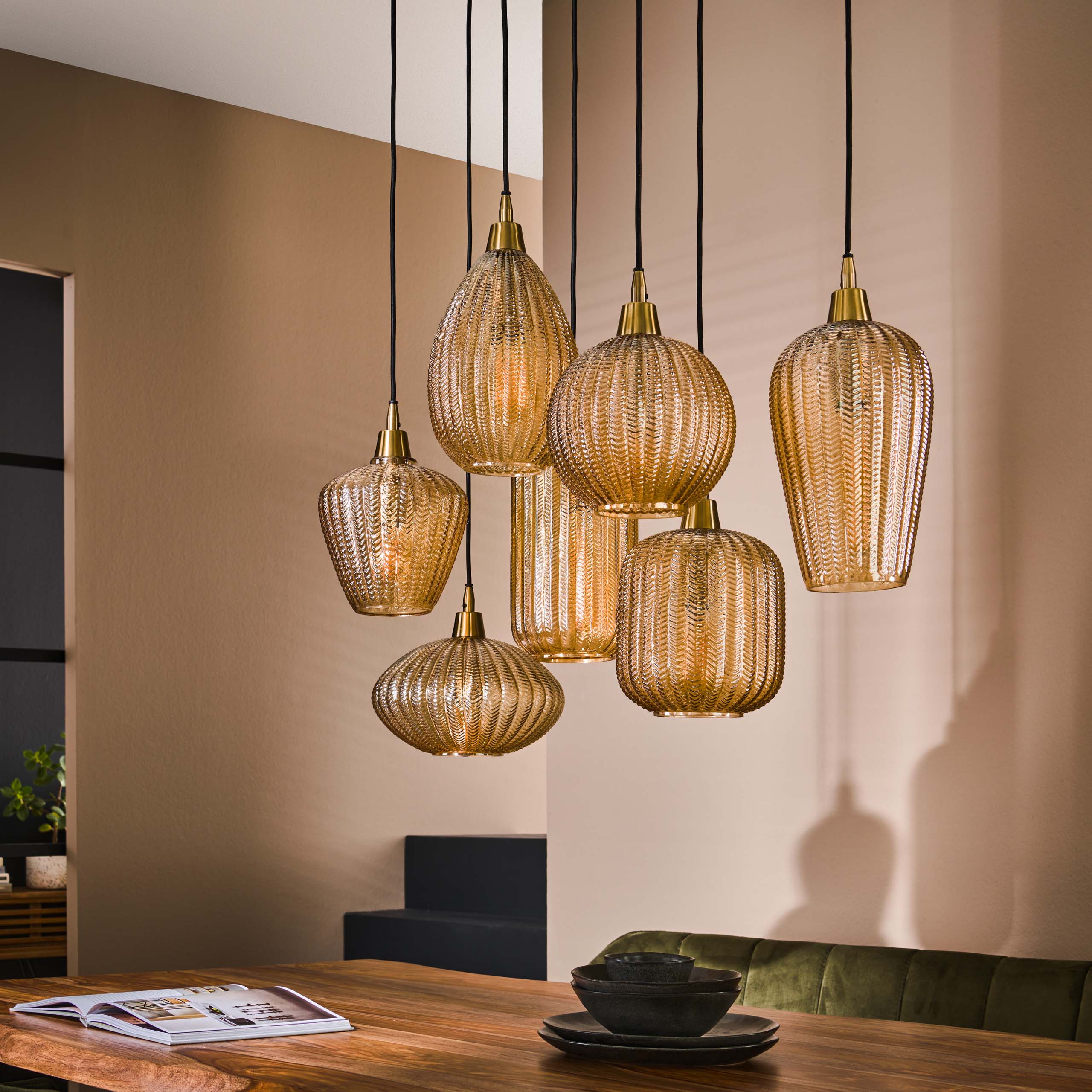 Pendant lamp "Lumina" – with handcrafted glass lampshades