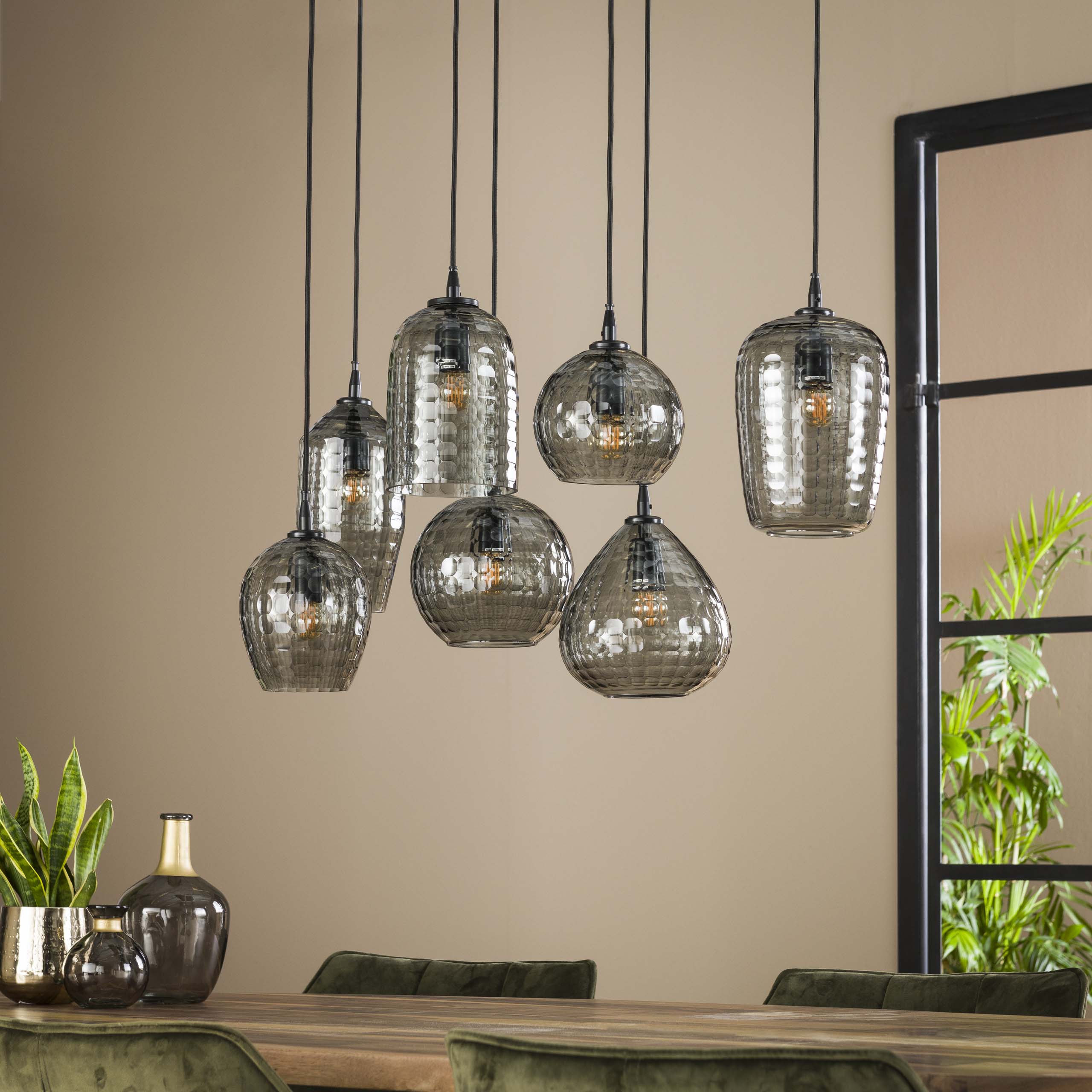 Pendant Light "Aurelia" – with 7 Lights in Smoke Glass Design and Metal Fixture