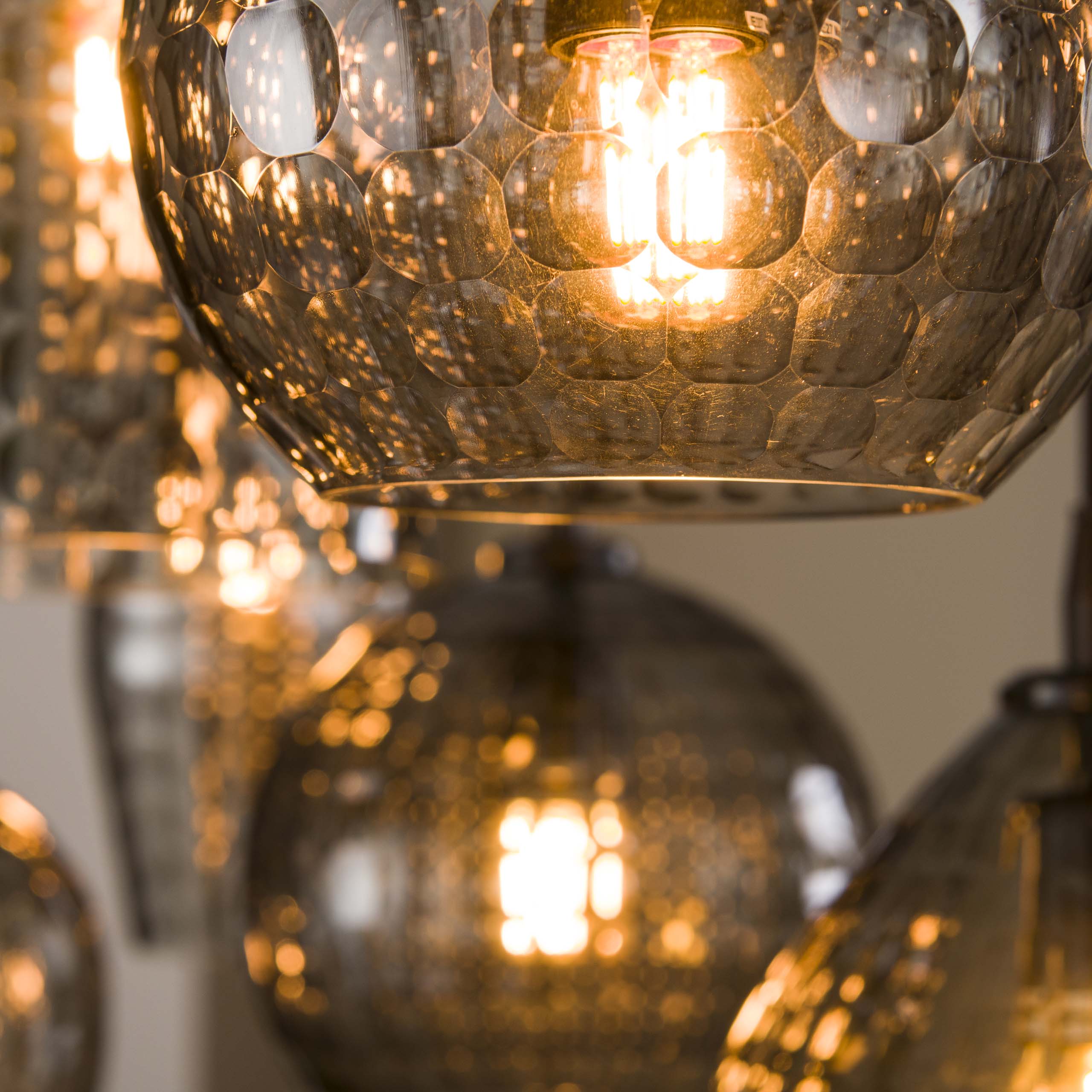 Pendant Light "Aurelia" – with 7 Lights in Smoke Glass Design and Metal Fixture