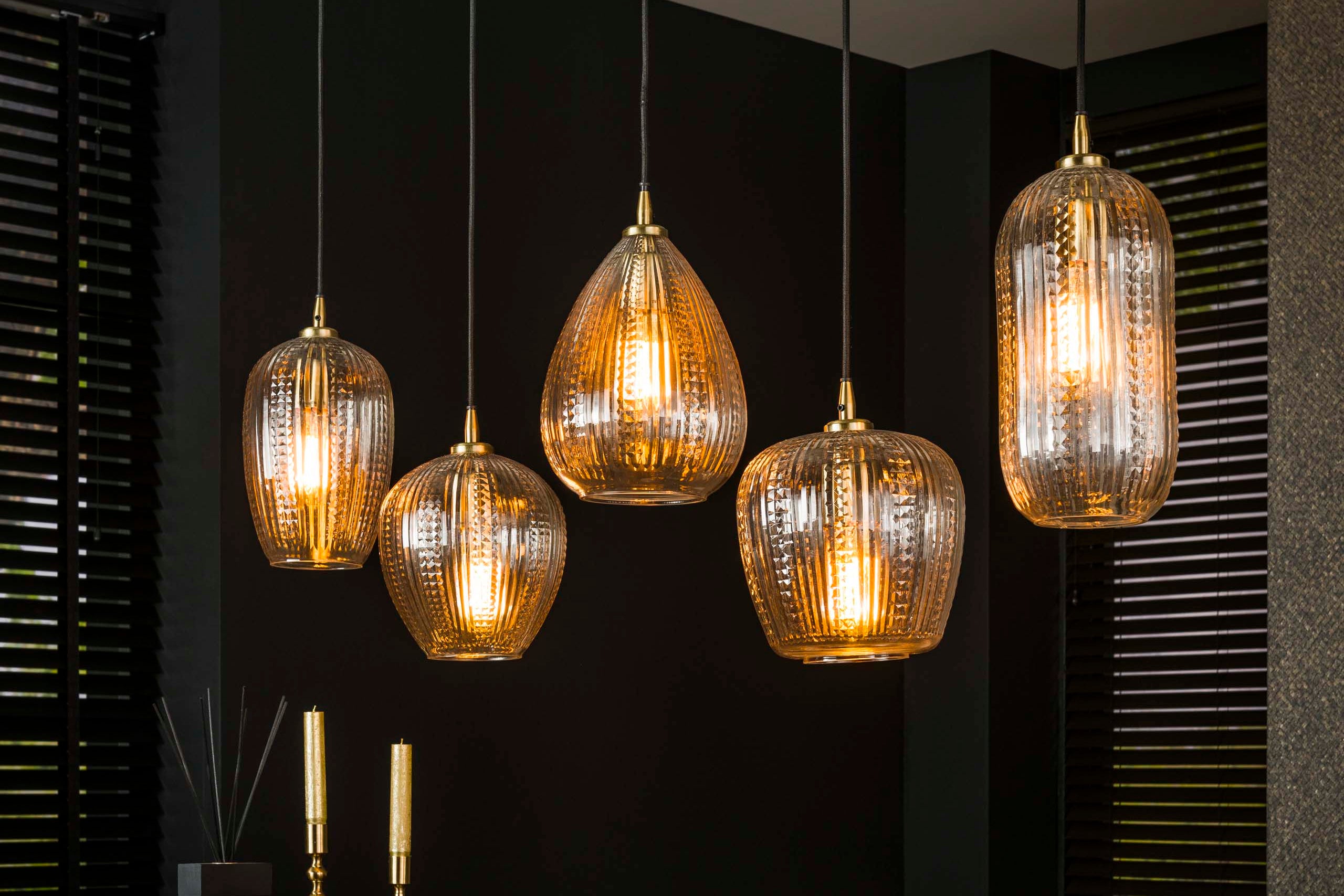 Pendant lamp "Velutto" – made of handcrafted diamond glass with 5 lights