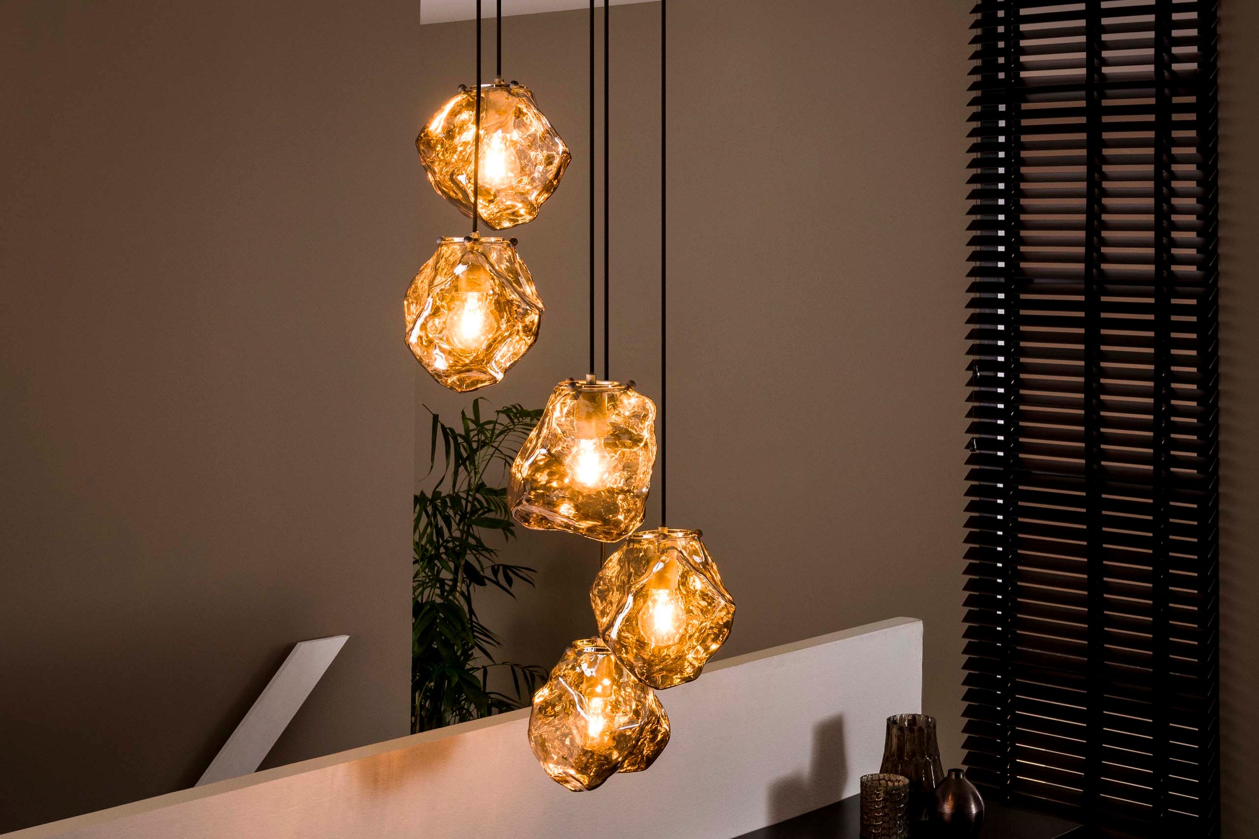 Pendant lamp "Luceo" – tiered, made of mouth-blown chrome glass