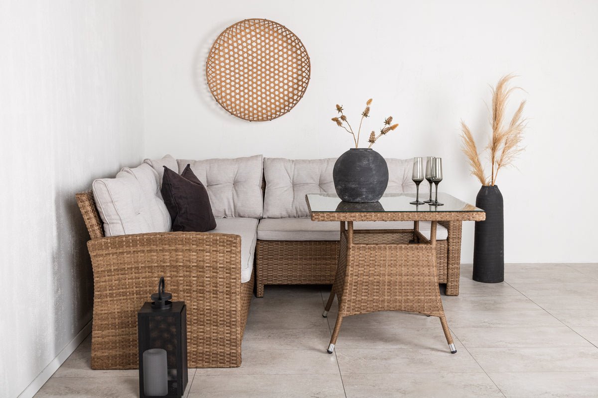 Garten Loungeset Olivia – mit Ecksofa & Glas-Couchtisch in zwei Farben