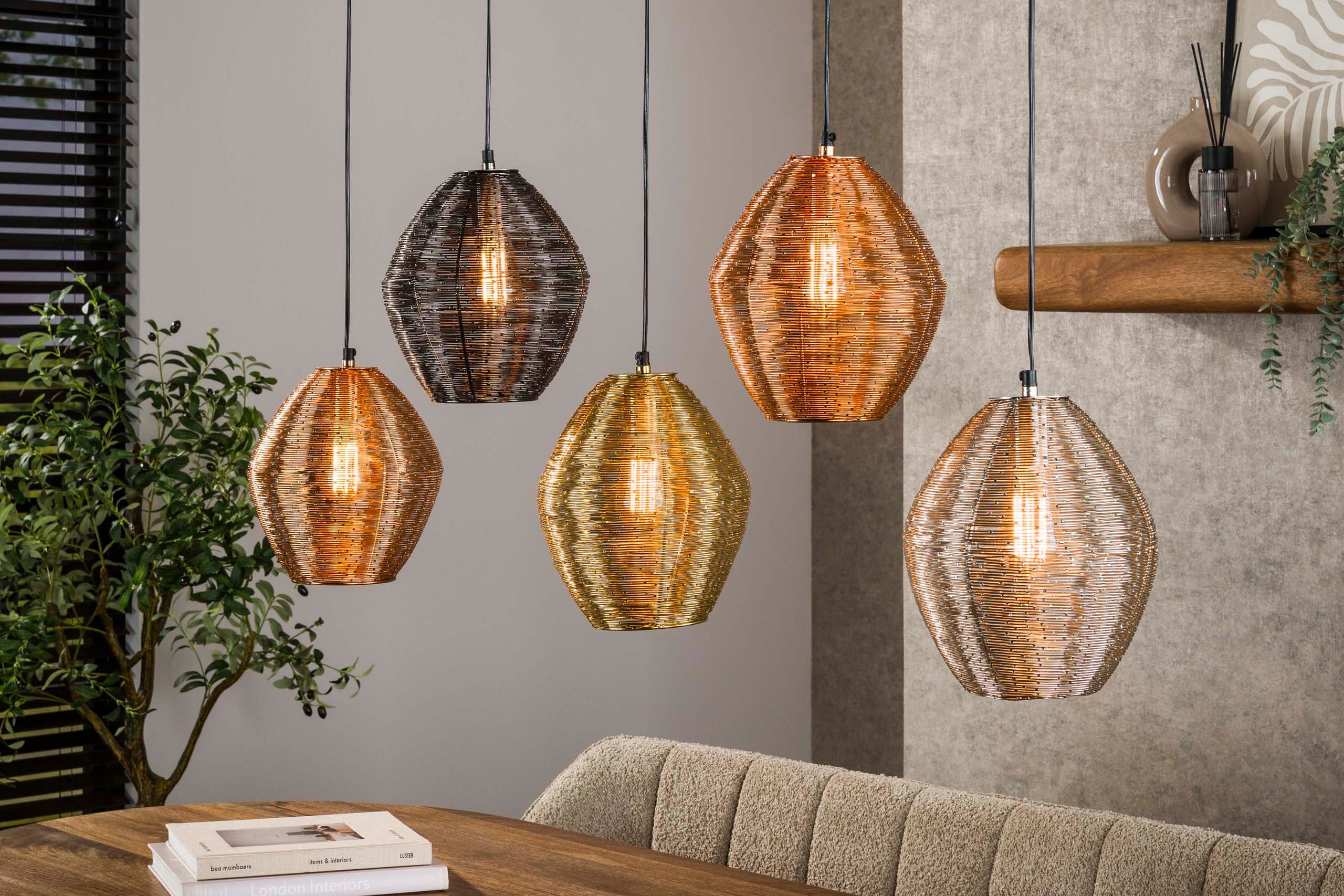 Pendant lamp "Sereno" – in the metal color combination black nickel, chrome, brass, and copper