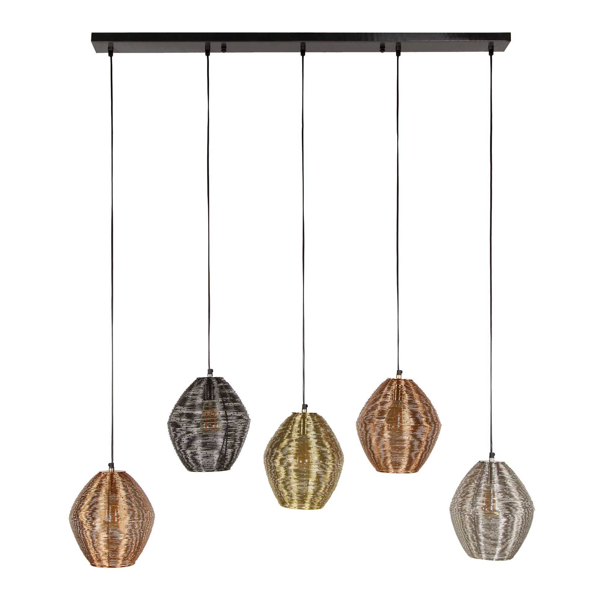 Pendant lamp "Sereno" – in the metal color combination black nickel, chrome, brass, and copper
