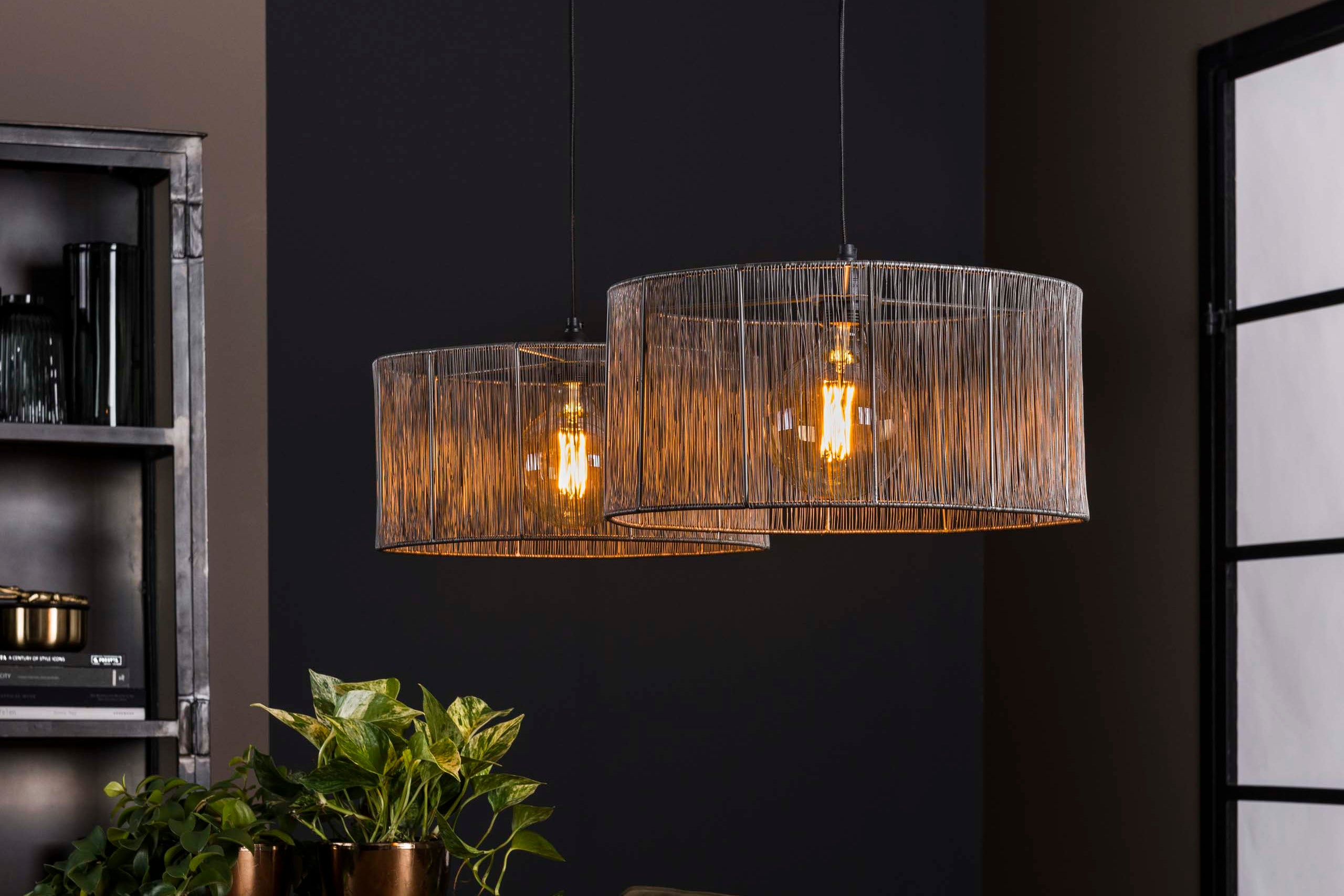 Pendant lamp "Candela" – 2 lights with braided lampshade in black nickel