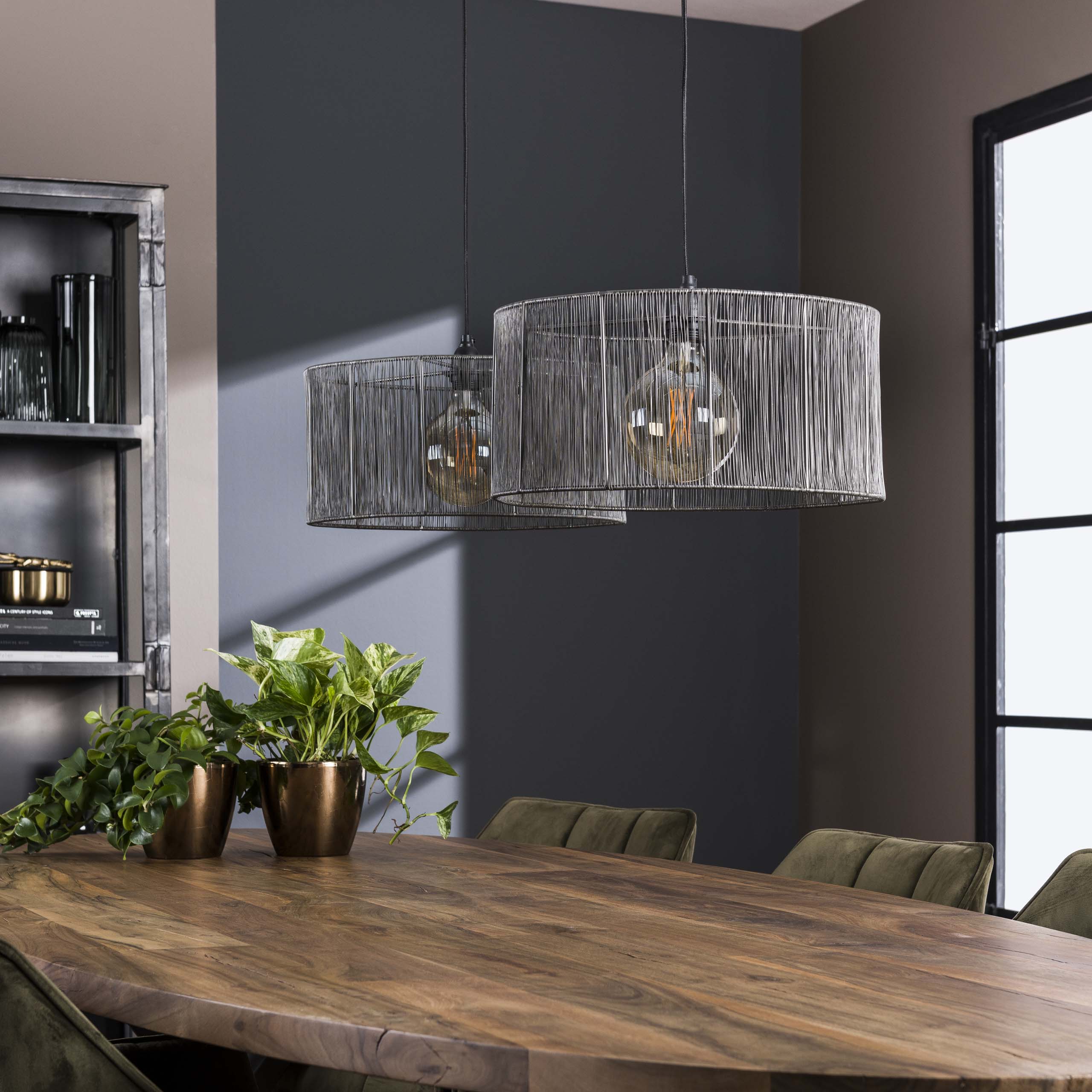 Pendant lamp "Candela" – 2 lights with braided lampshade in black nickel