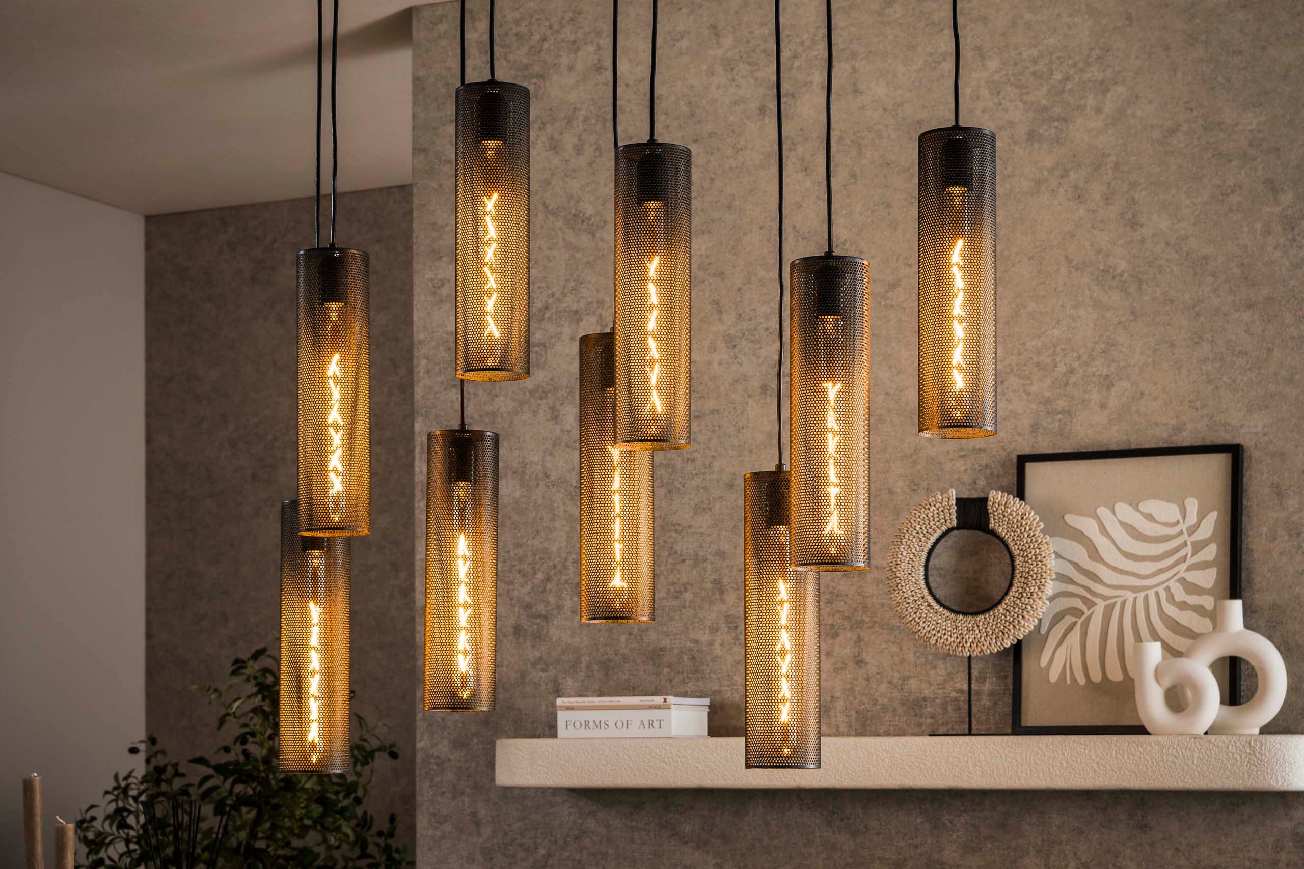 Pendant Light "Marcella" – With 9 Lights in Elegant Black Tube Mesh Design