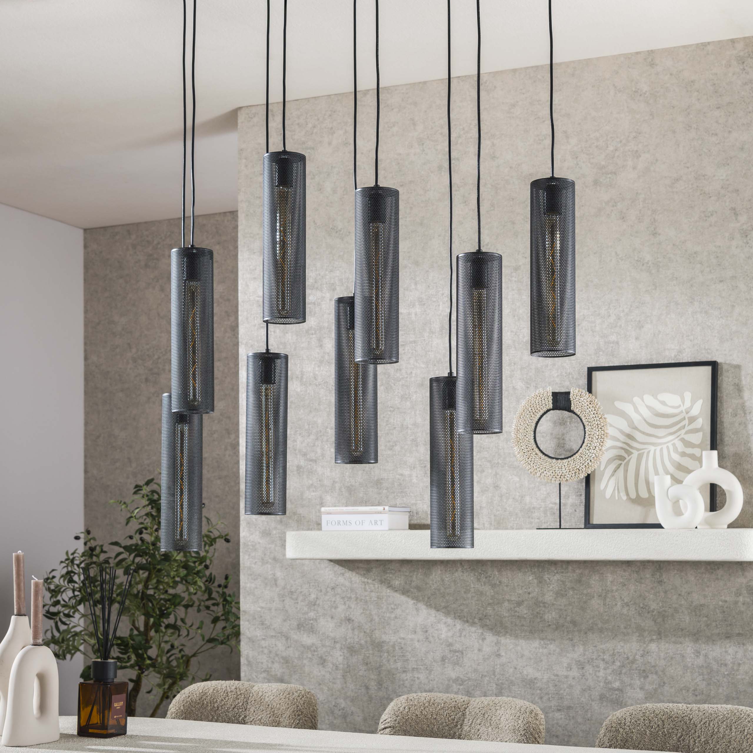Pendant Light "Marcella" – With 9 Lights in Elegant Black Tube Mesh Design