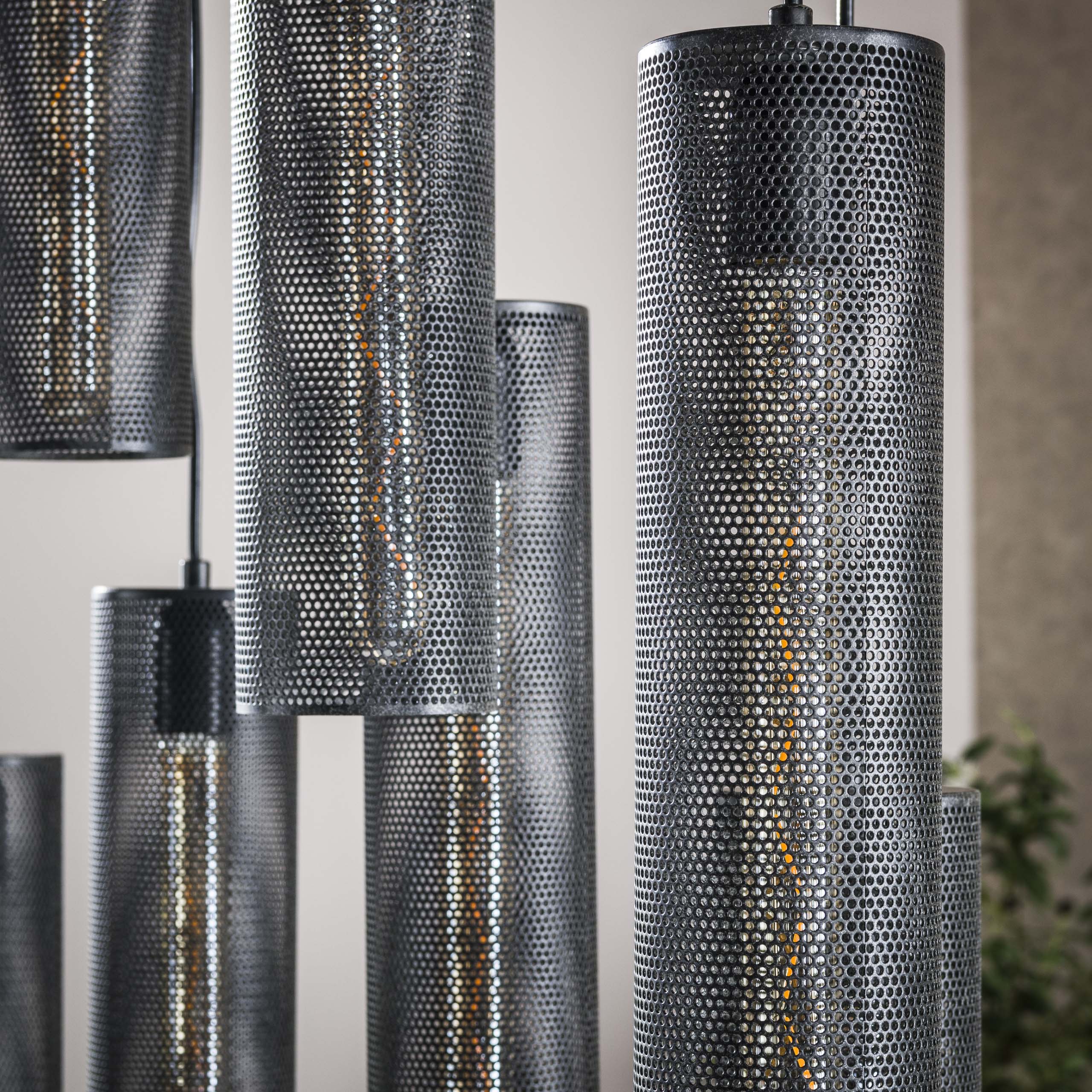 Pendant Light "Marcella" – With 9 Lights in Elegant Black Tube Mesh Design