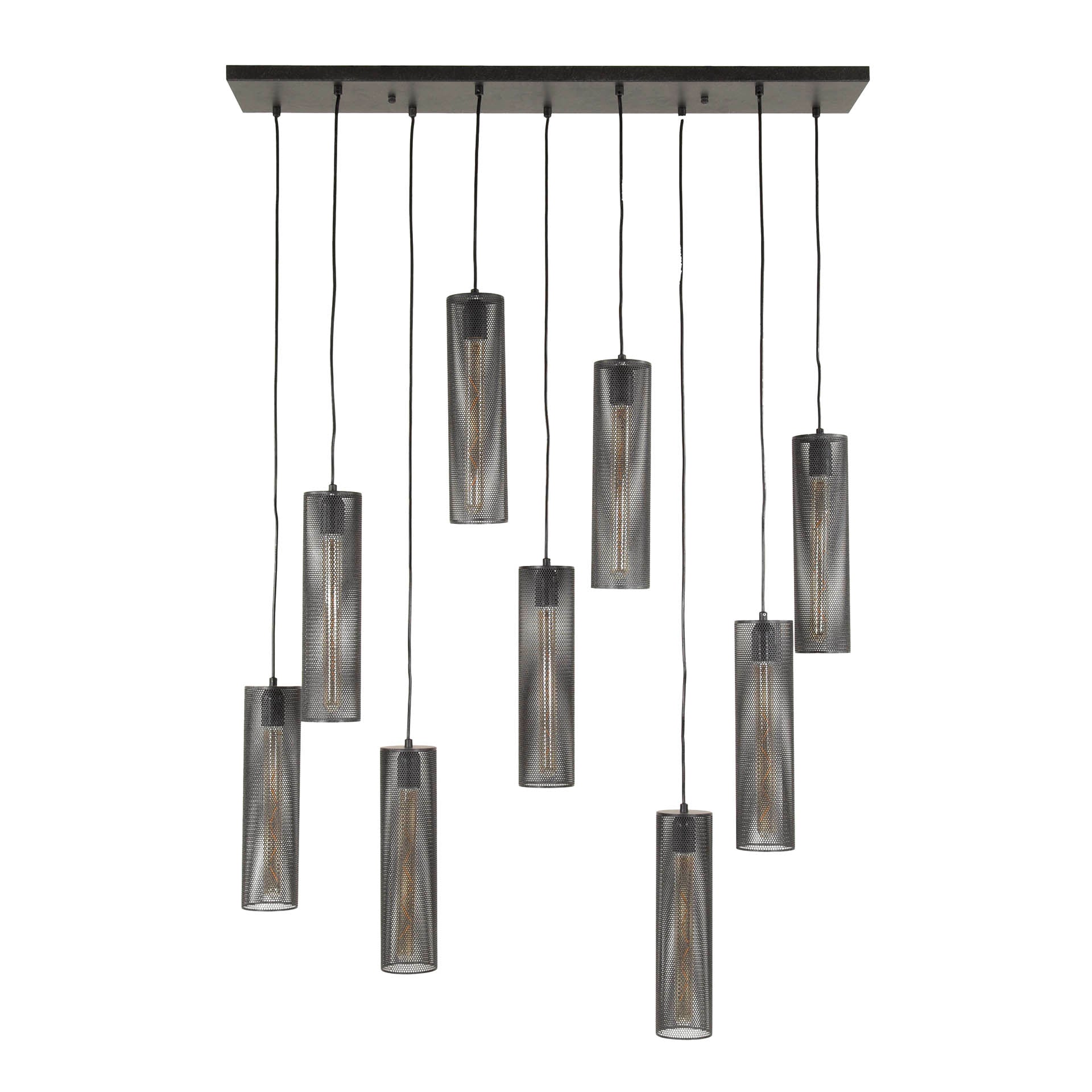 Pendant Light "Marcella" – With 9 Lights in Elegant Black Tube Mesh Design
