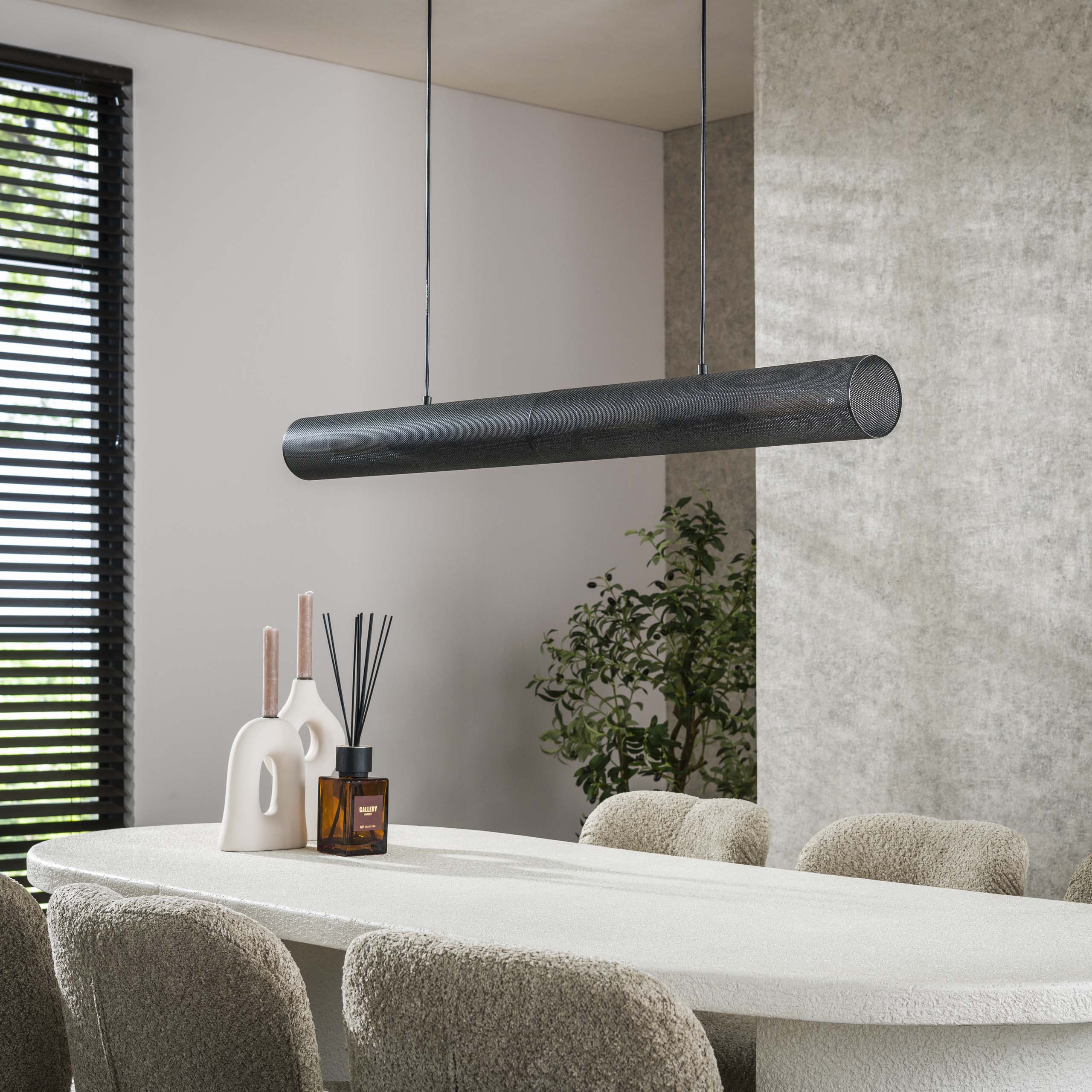 Pendant Light "Celvin" – With 4 Lights in Horizontal Tube-Mesh Design in Black