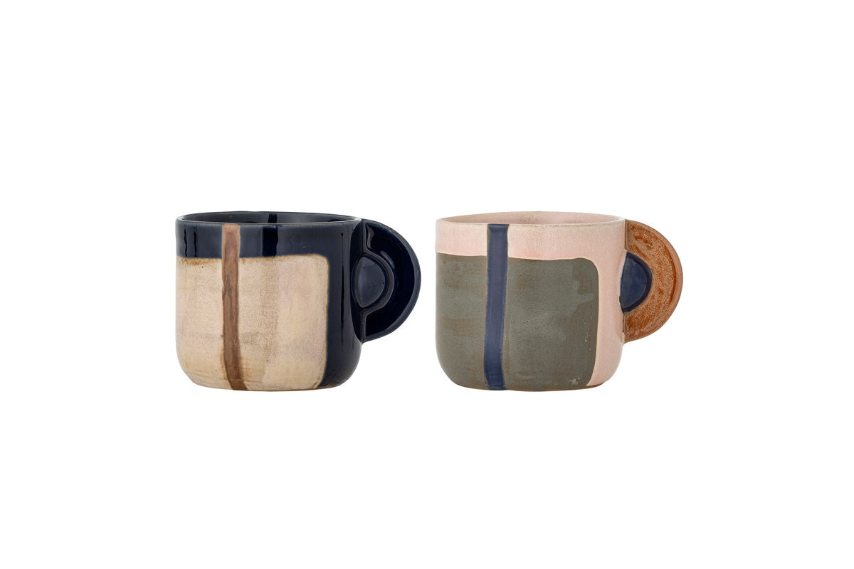 Calida Cup Set – Geometric Design with Reactive Glaze (Set of 2)