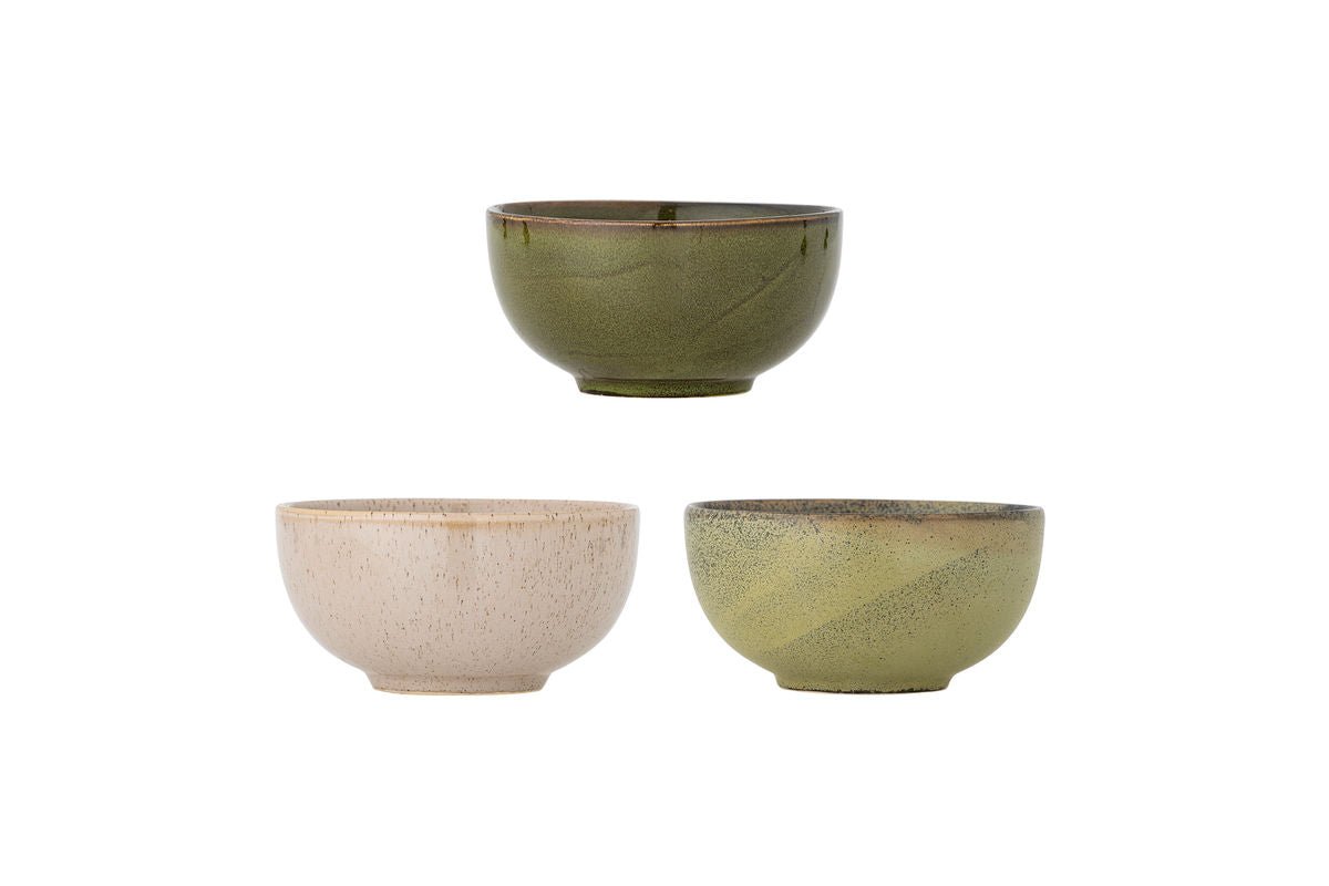 Bowl Livia – made of stoneware, set of 3 in Green with reactive glaze