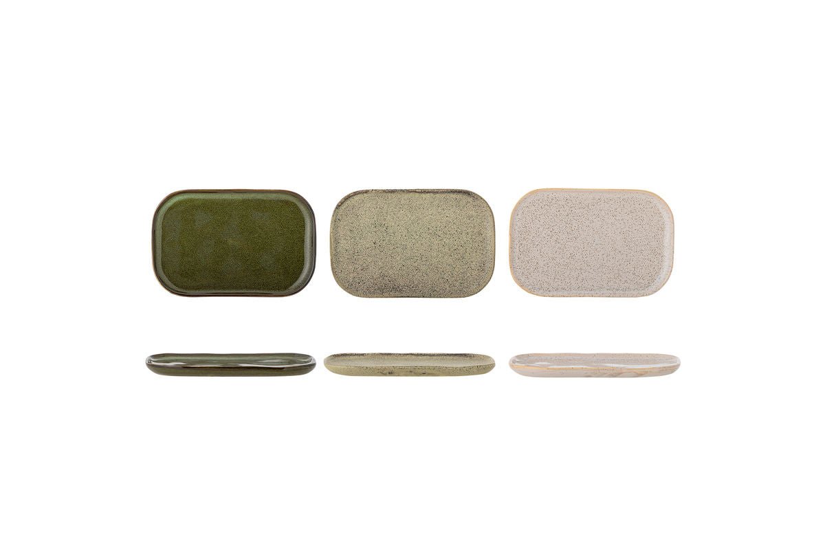 Liven Plate – made of stoneware, set of 3 in Green with reactive glaze