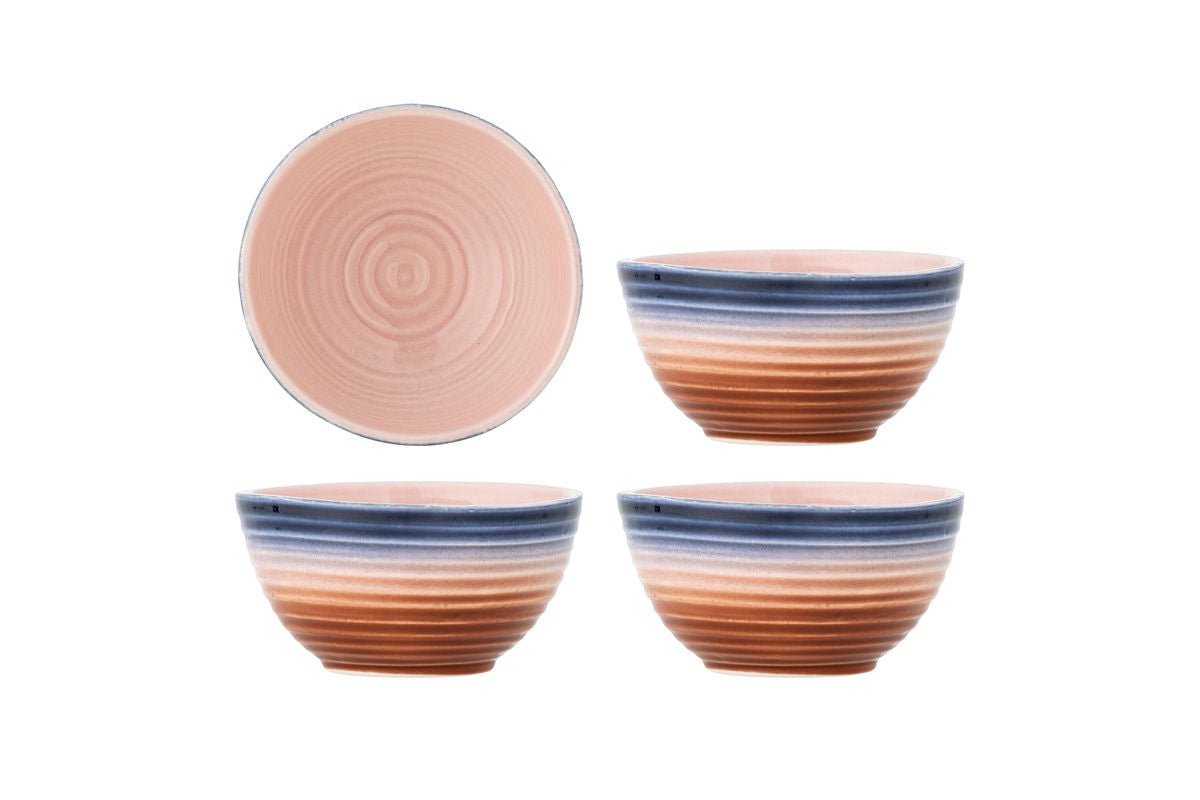 Julia Bowl Set – Warm Rose Tones with Blue Contrasts (Set of 4)
