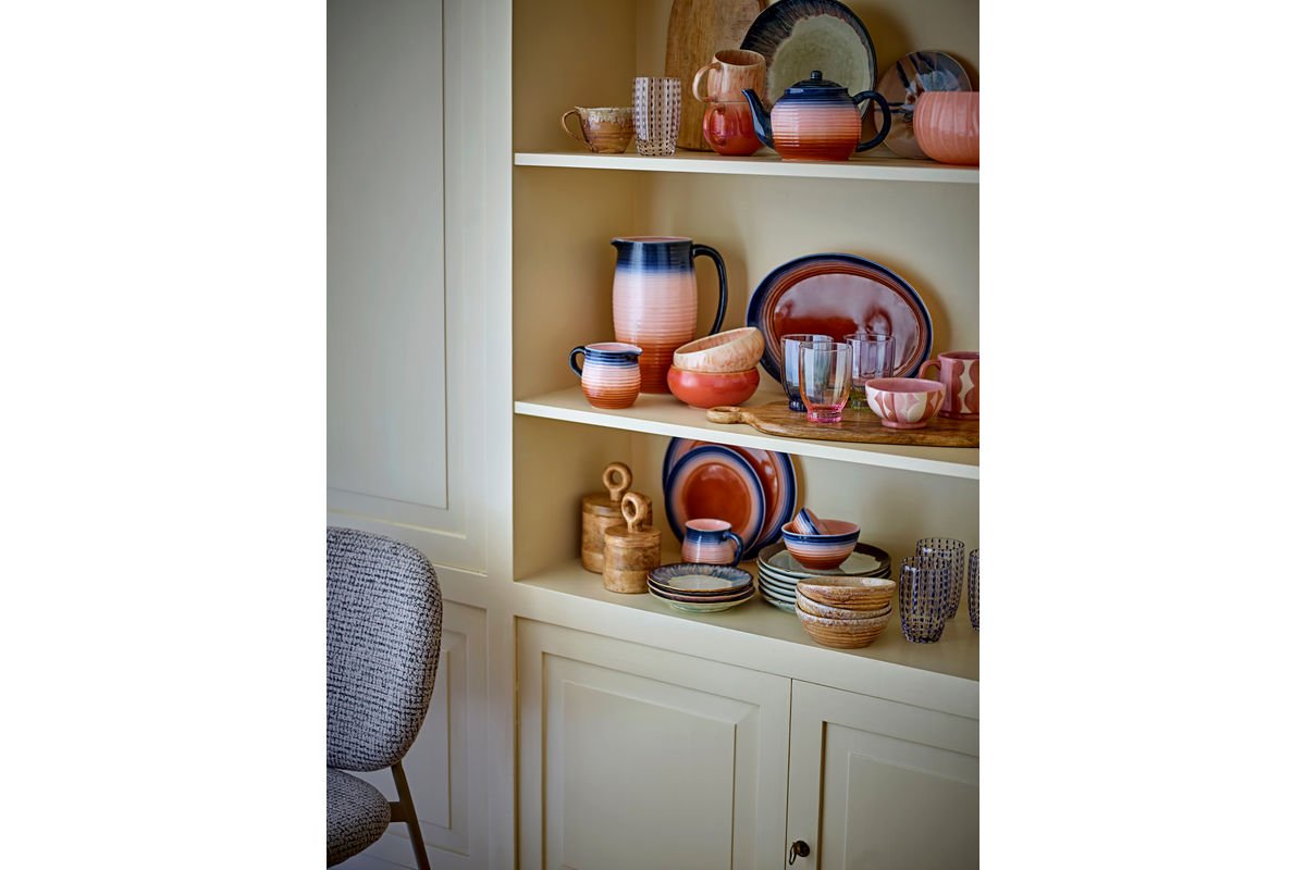 Julia Bowl Set – Warm Rose Tones with Blue Contrasts (Set of 4)