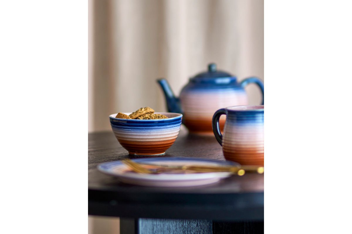Julia Bowl Set – Warm Rose Tones with Blue Contrasts (Set of 4)