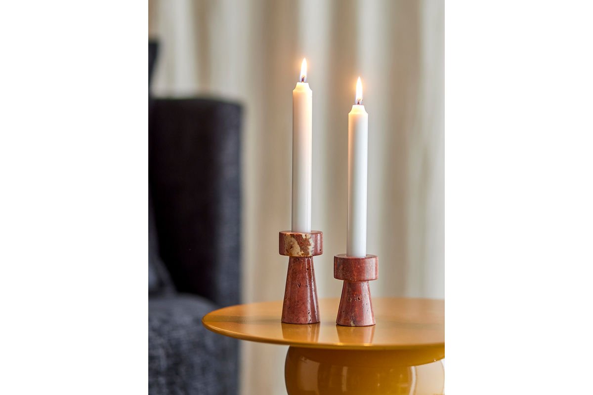 Nura Candle Holder – Travertine in Soft Rosé Tones (Set of 2)