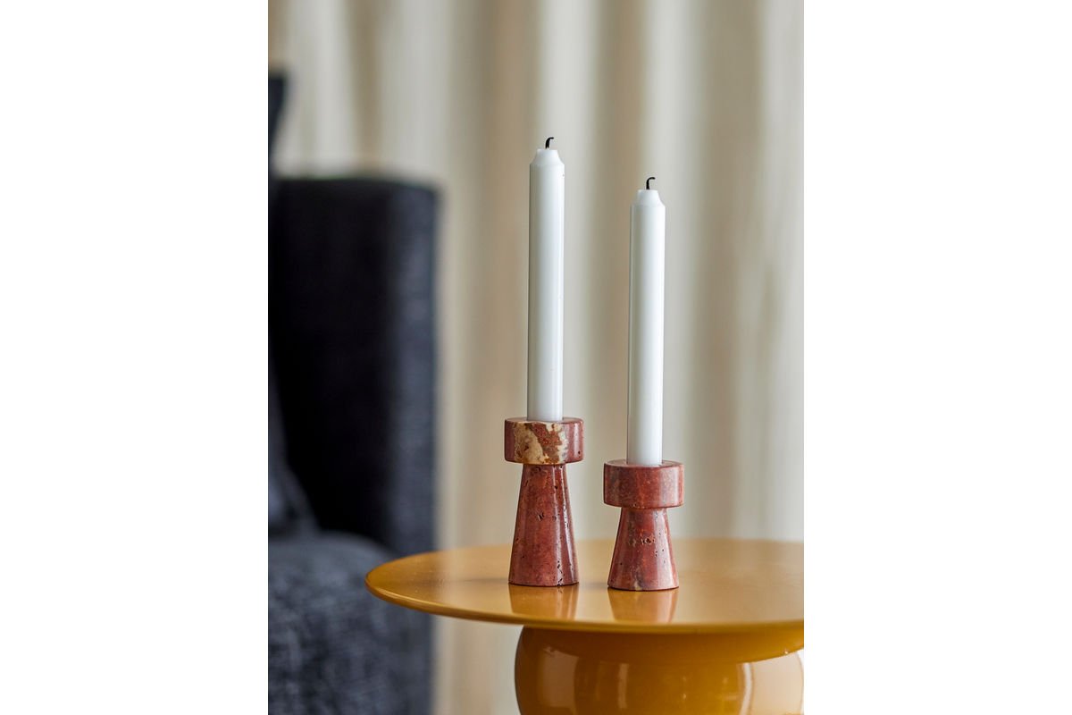 Nura Candle Holder – Travertine in Soft Rosé Tones (Set of 2)