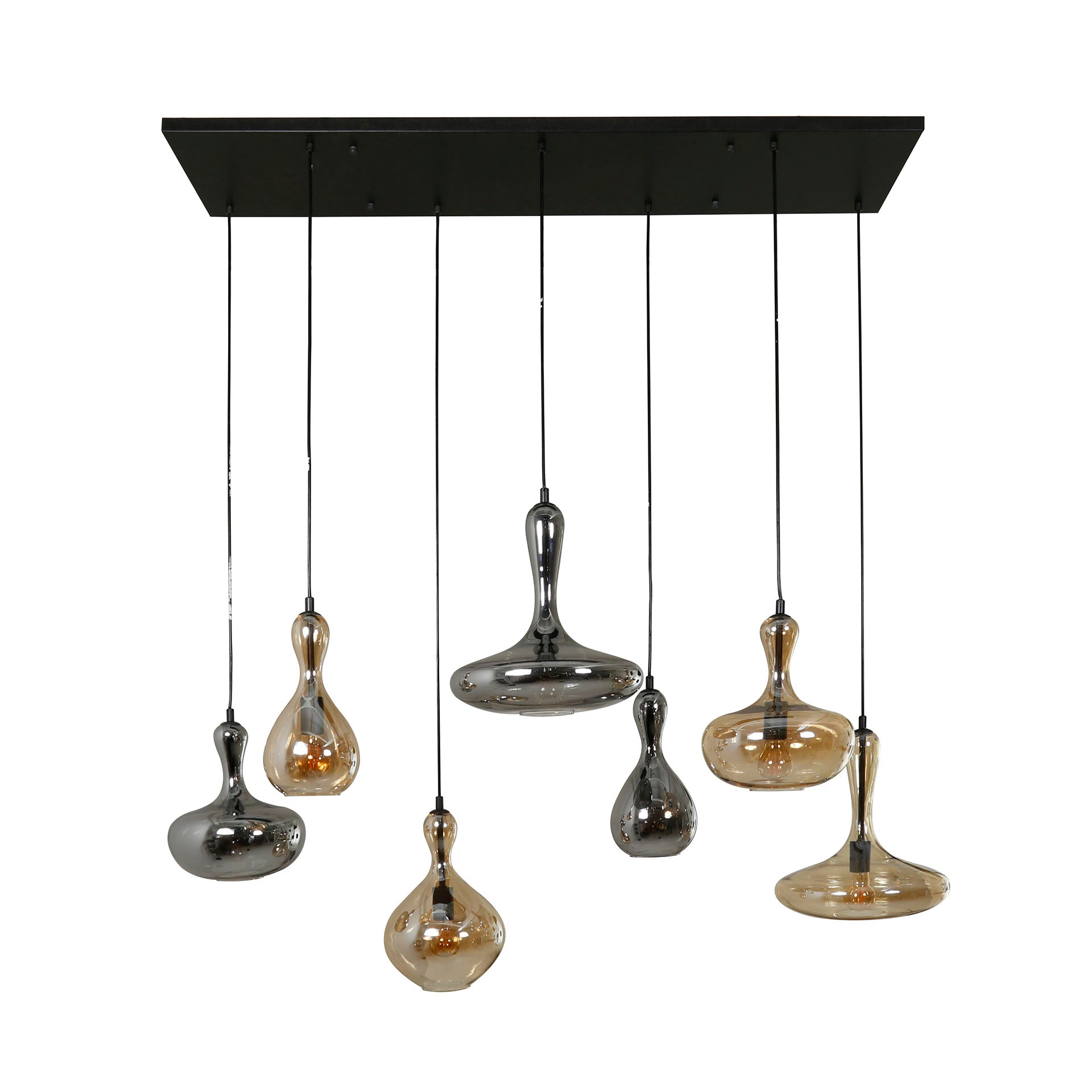 Pendant lamp "Viretta" – 7 glass shades in carafe shape with black metal fixture